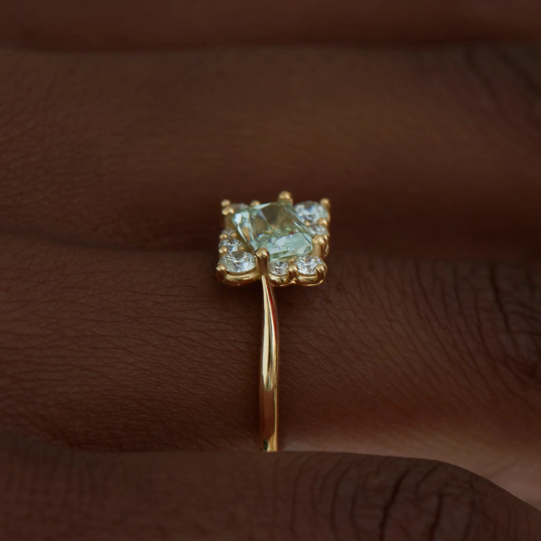 Golden Spiral Engagement Ring with a Fancy Green Diamond - Image 4