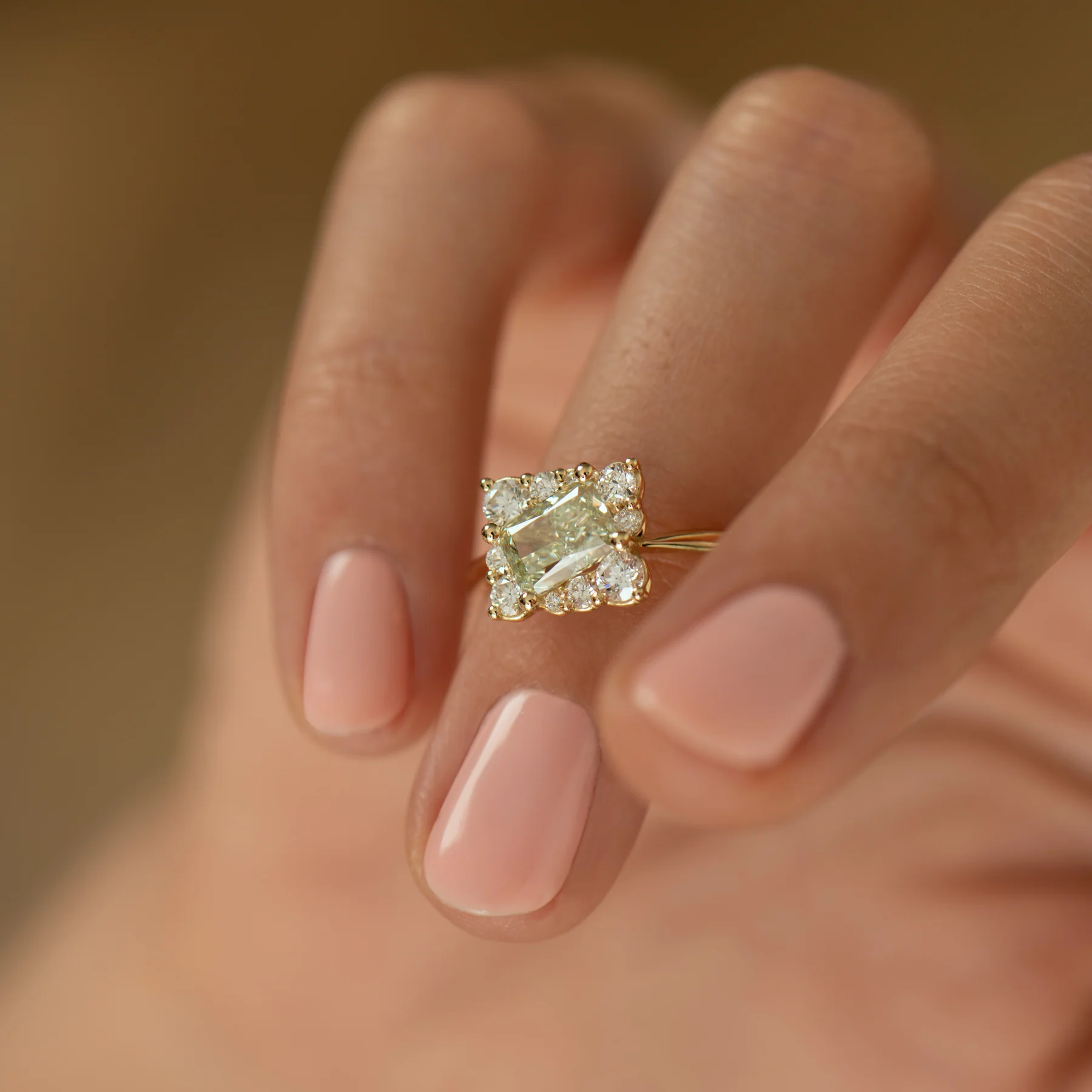 Golden Spiral Engagement Ring with a Fancy Green Diamond - Image 5