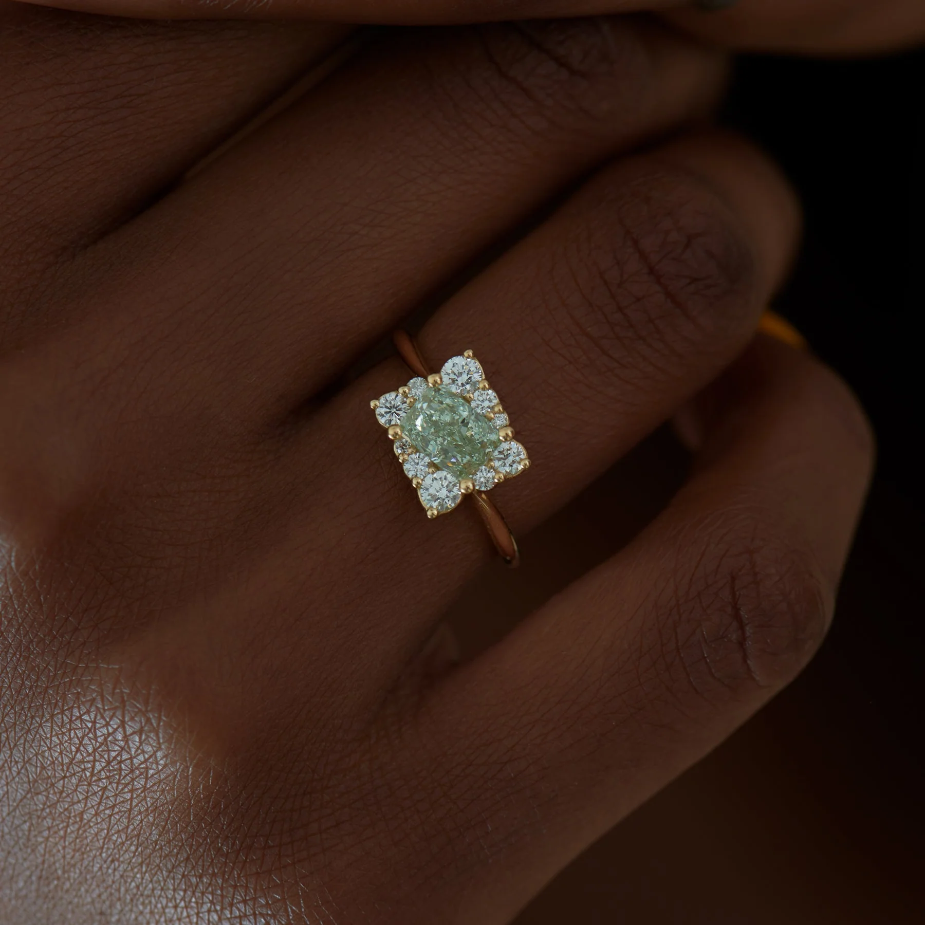 Golden Spiral Engagement Ring with a Fancy Green Diamond - Image 6