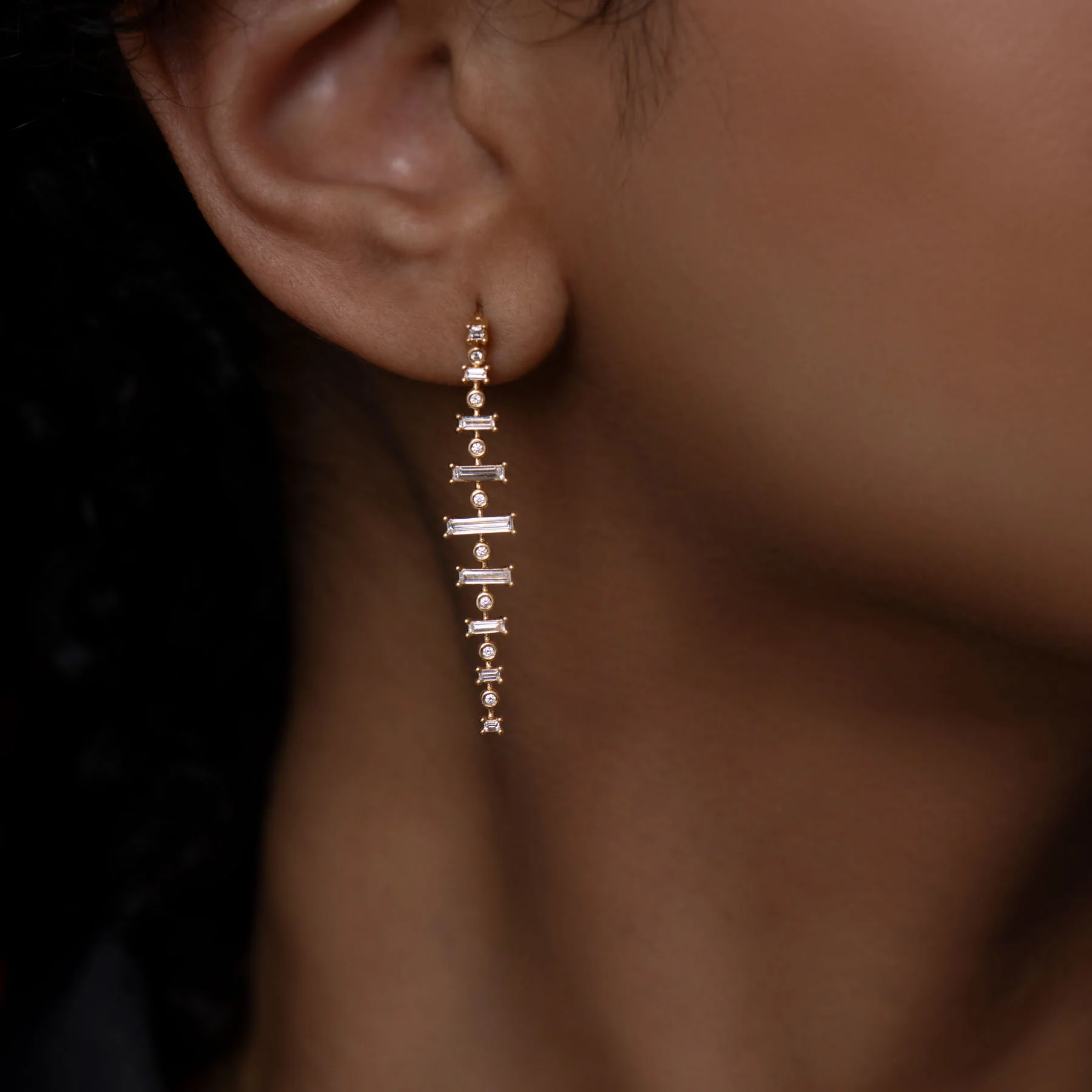 Gossamer Baguette Diamond Dangle Earrings - Image 2