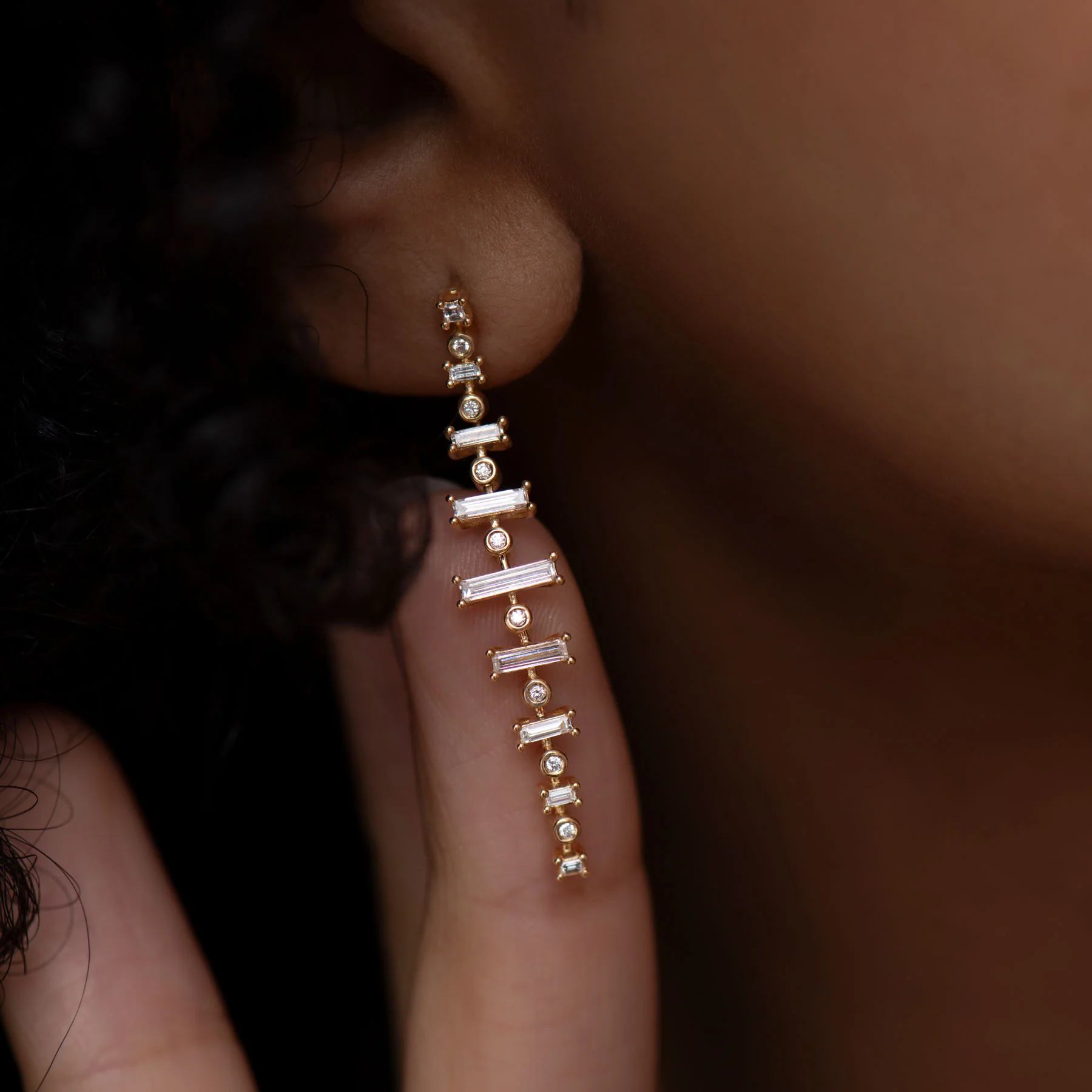 Gossamer Baguette Diamond Dangle Earrings - Image 5