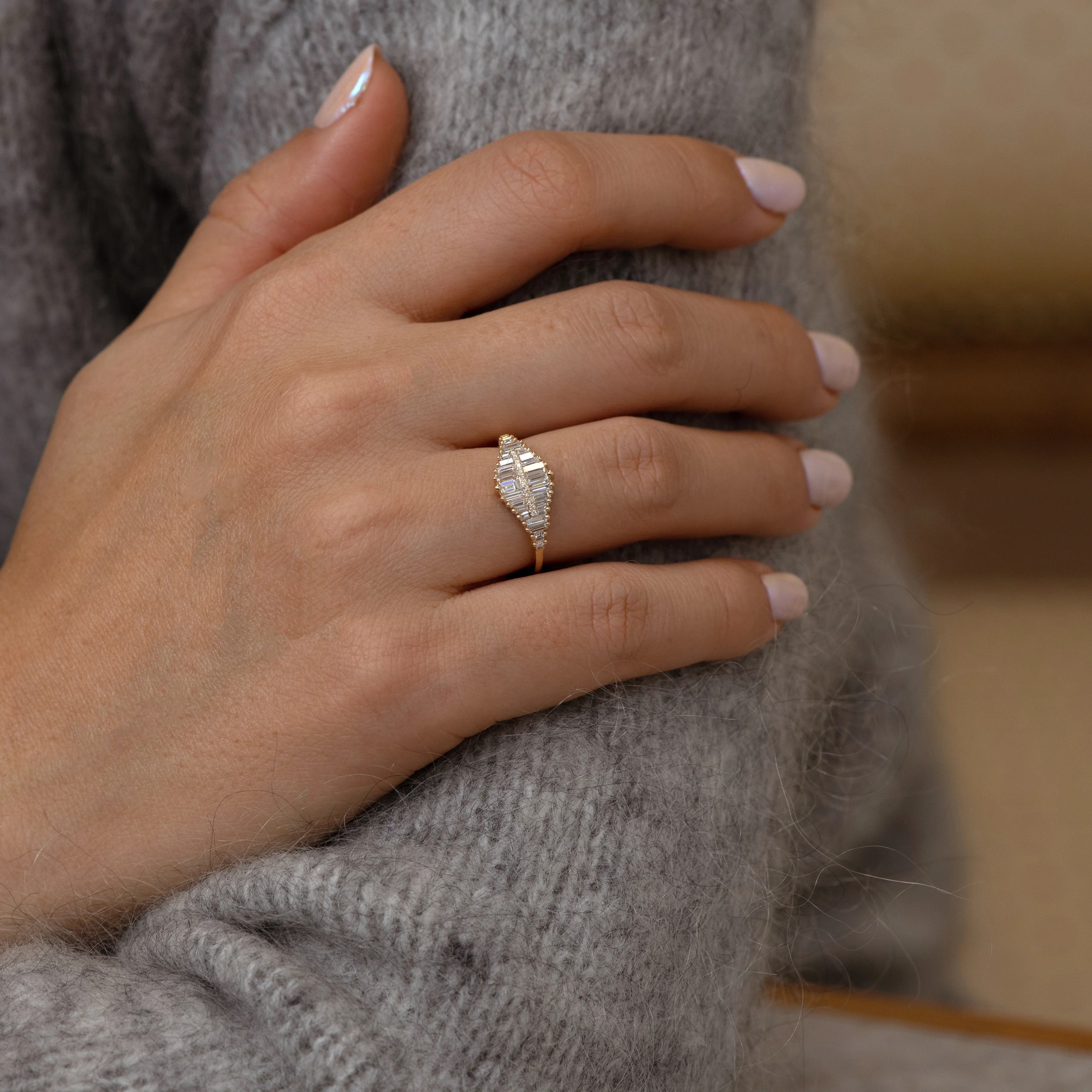 Gradient Diamond Ring with Baguette and Pave Diamonds - Image 10