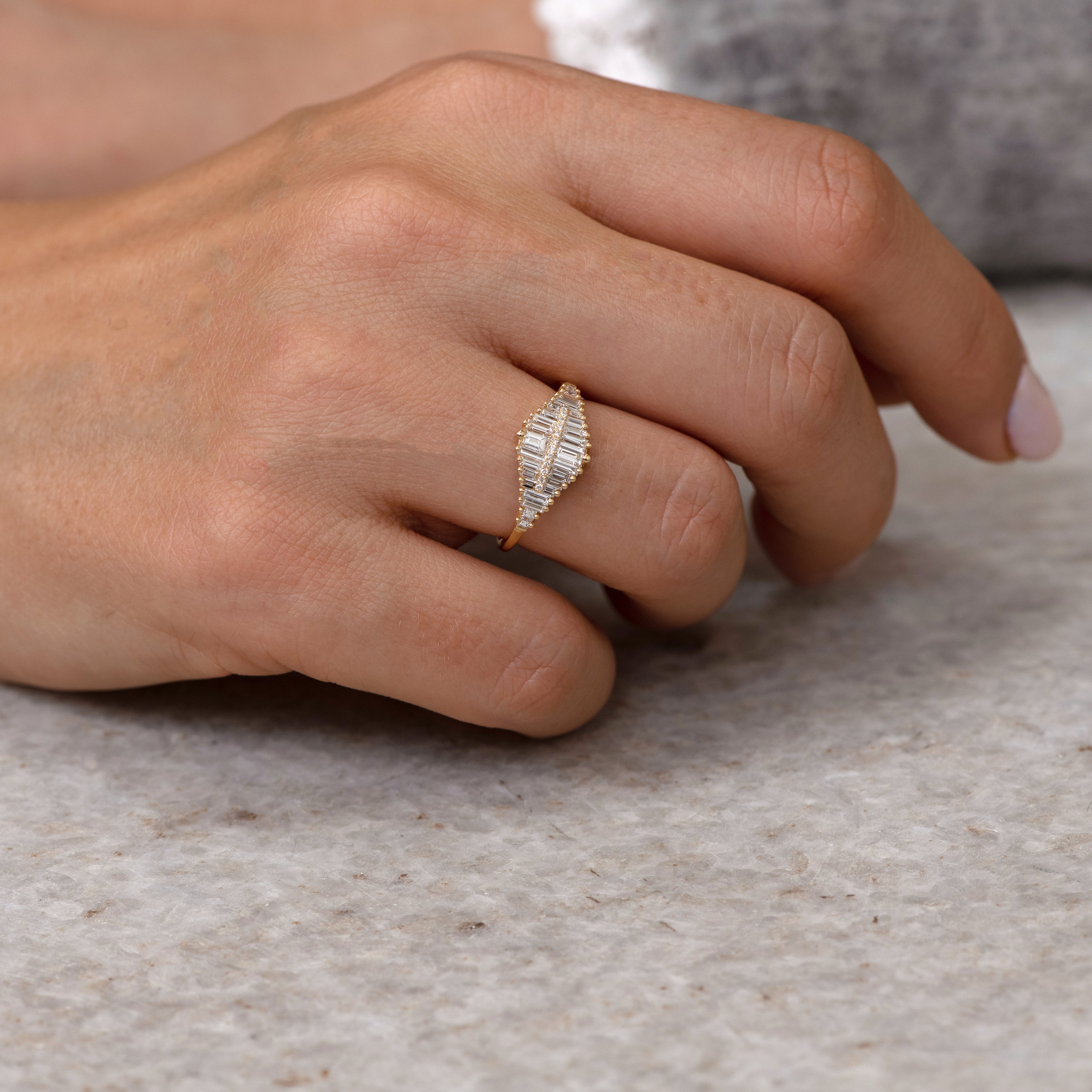 Gradient Diamond Ring with Baguette and Pave Diamonds - Image 2