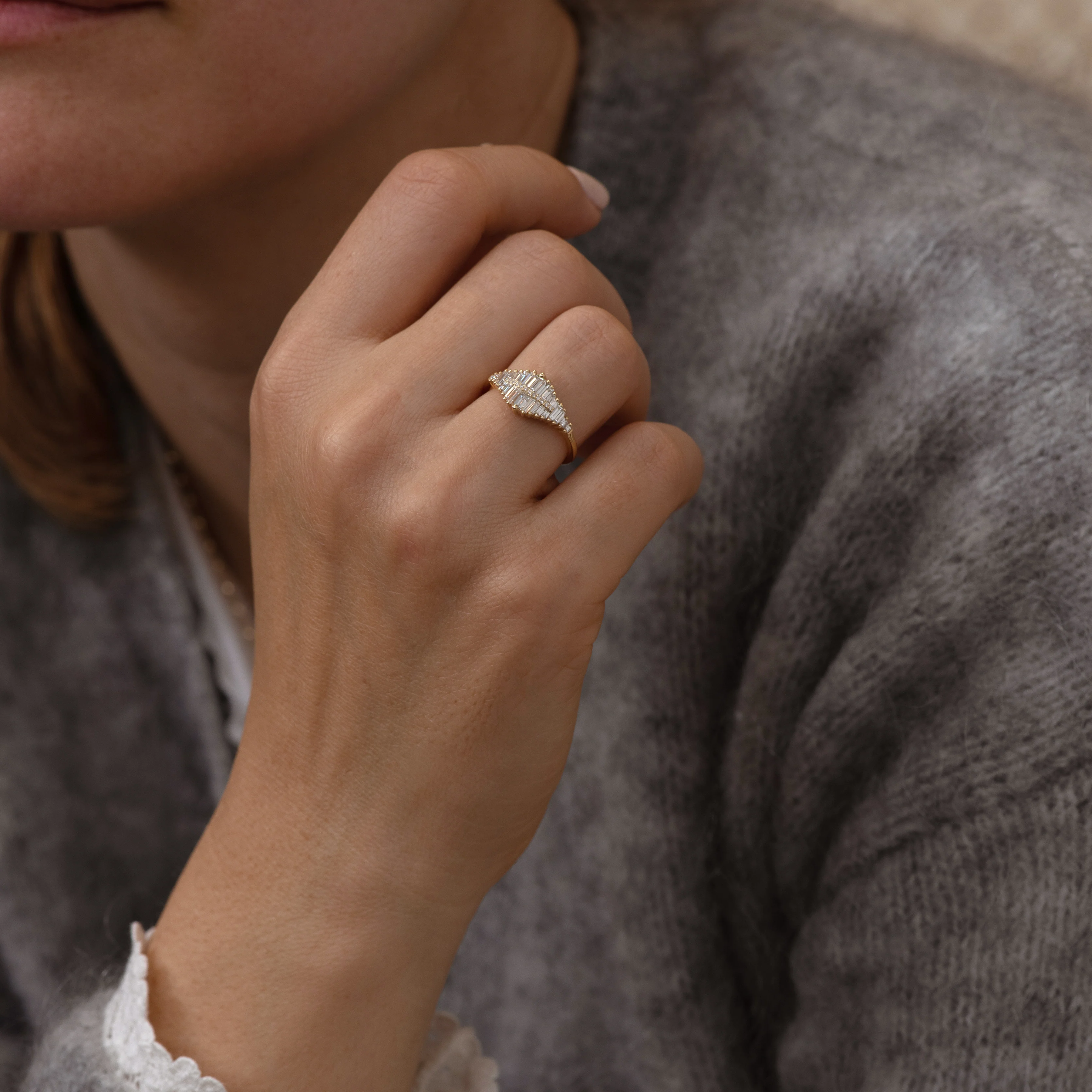 Gradient Diamond Ring with Baguette and Pave Diamonds - Image 3