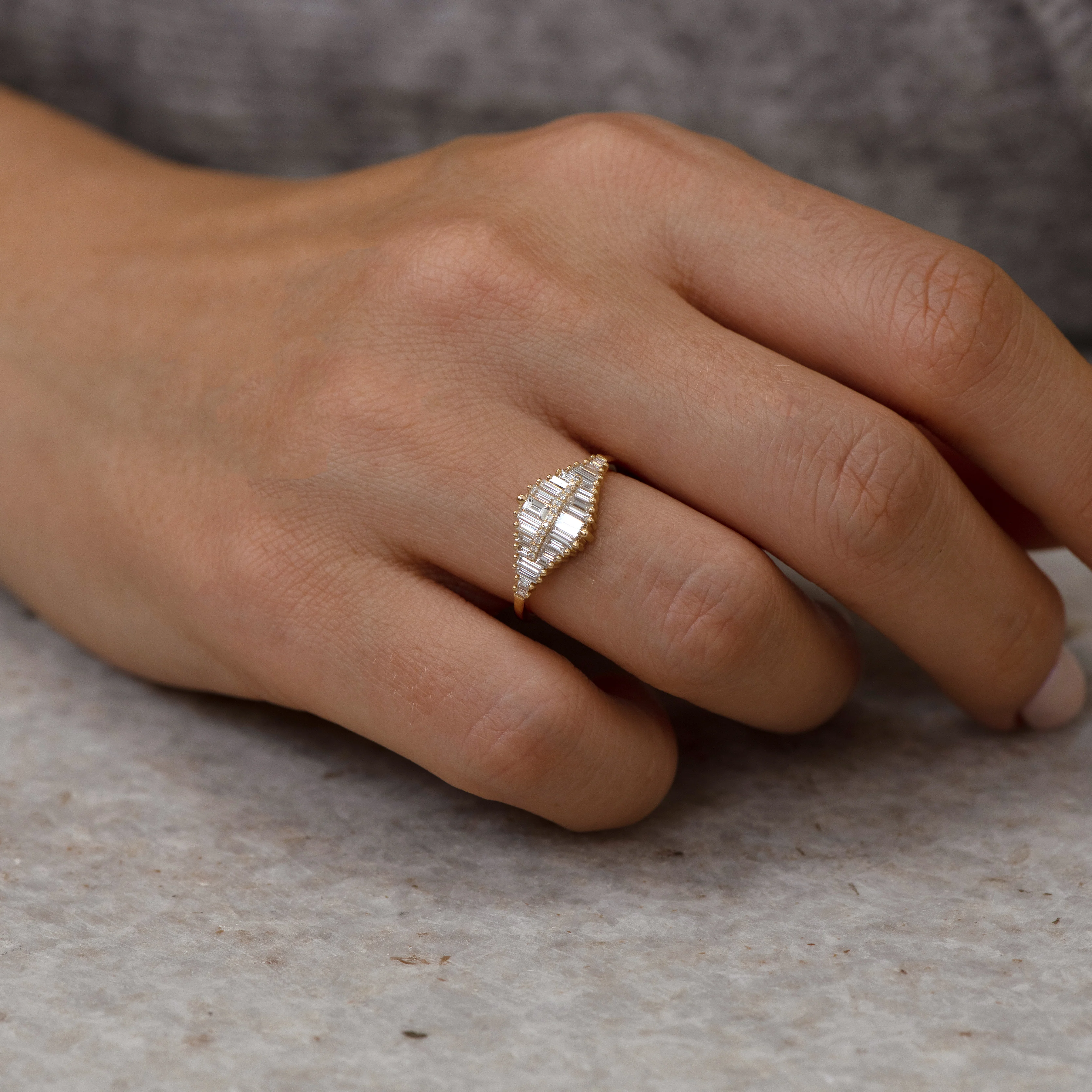 Gradient Diamond Ring with Baguette and Pave Diamonds - Image 4