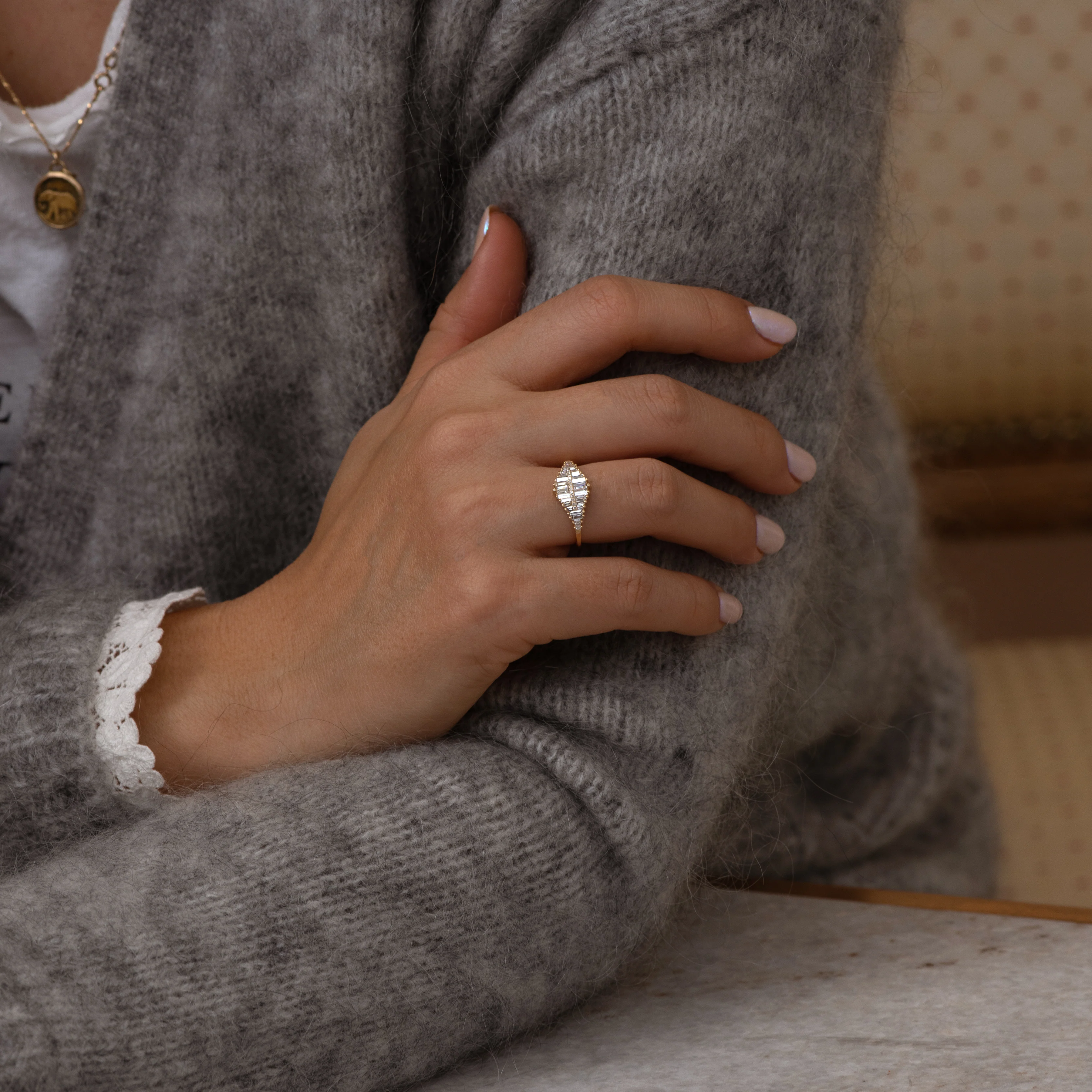 Gradient Diamond Ring with Baguette and Pave Diamonds - Image 5