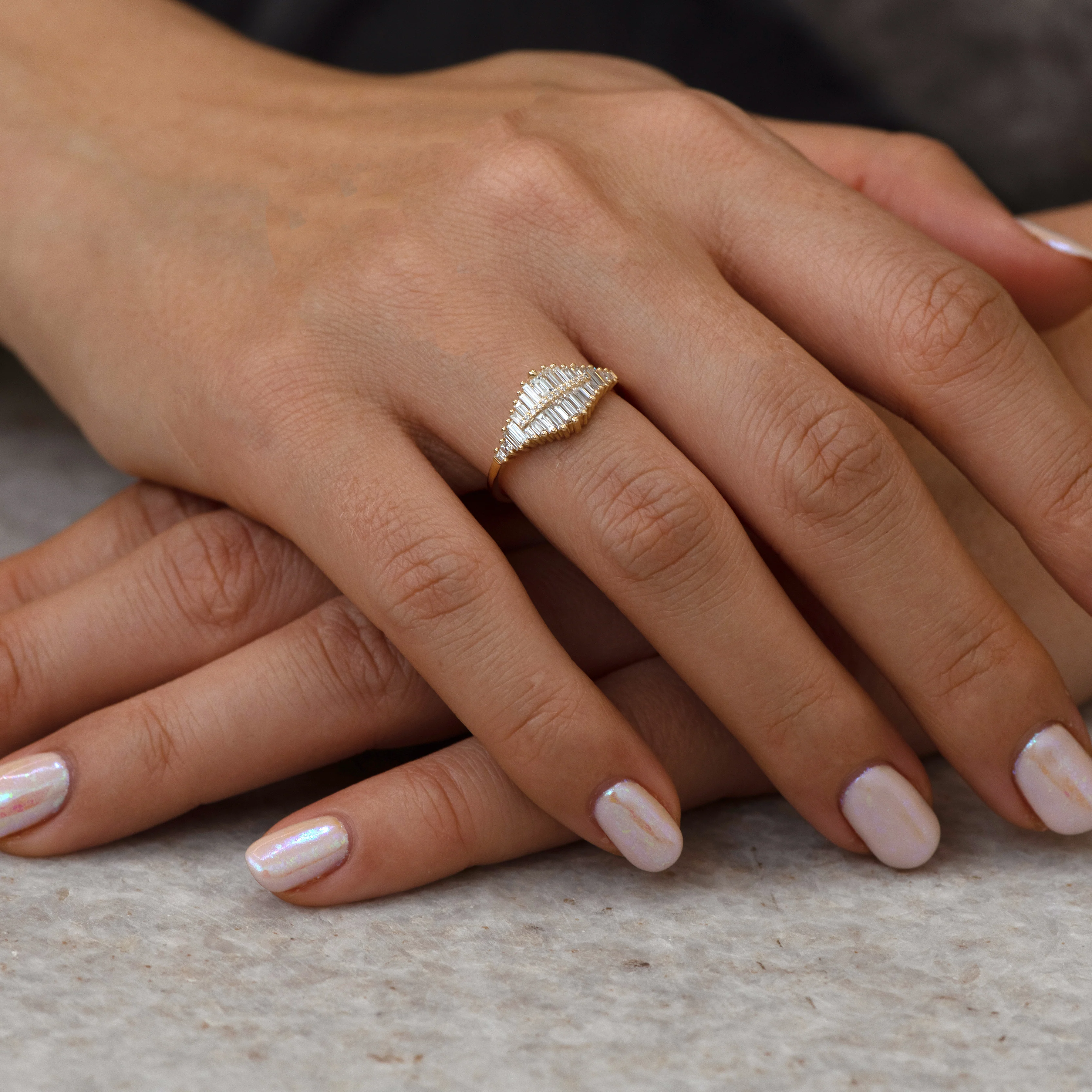 Gradient Diamond Ring with Baguette and Pave Diamonds - Image 9