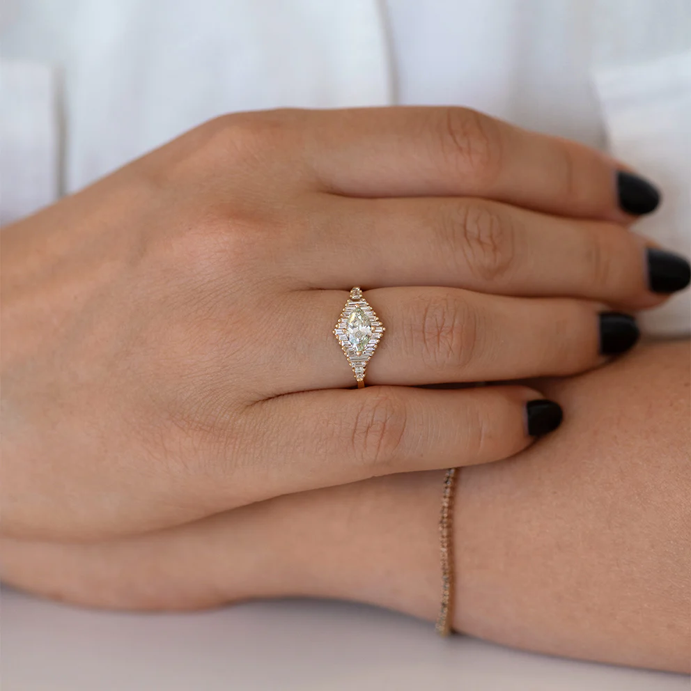 Green Diamond Engagement Ring with Baguette Diamonds - Fancy Color Diamond Ring - Image 7