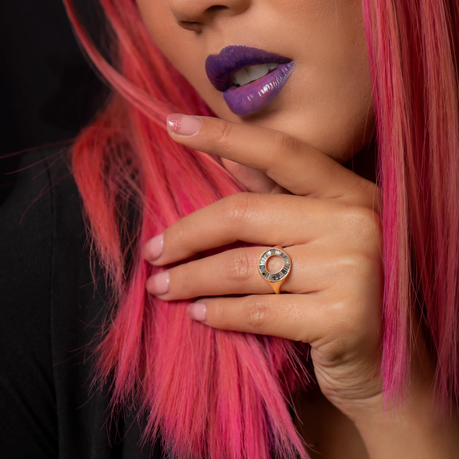 Grey Baguette Diamond Sphere Ring - OOAK - Image 5
