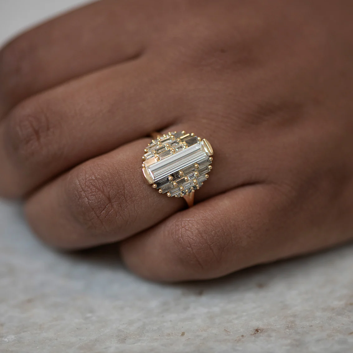Grey Ombre Ring with Baguette Diamonds - Geometric Diamond Ring - Image 4