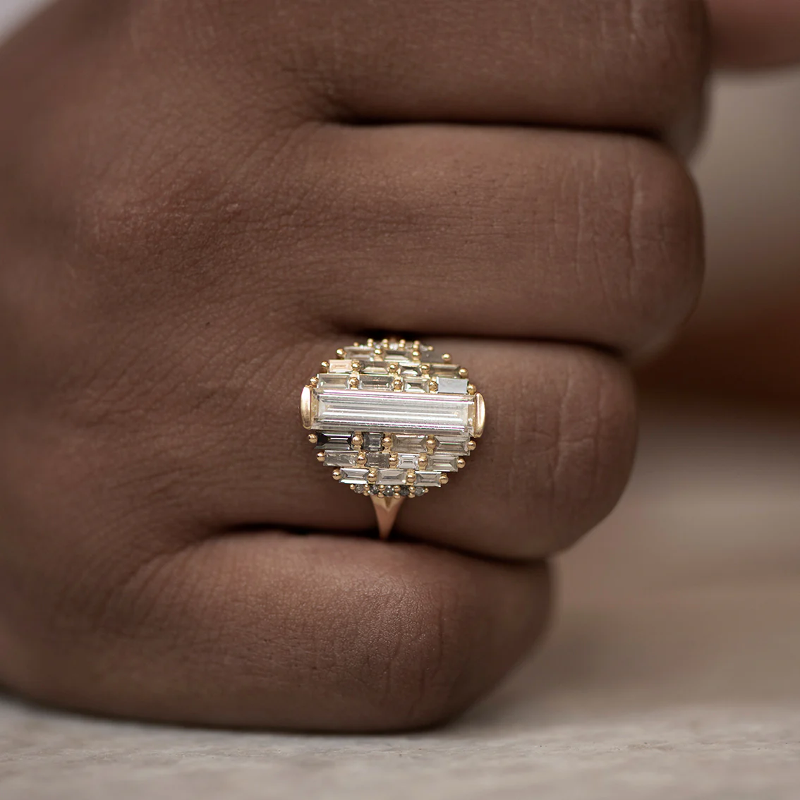 Grey Ombre Ring with Baguette Diamonds - Geometric Diamond Ring - Image 5