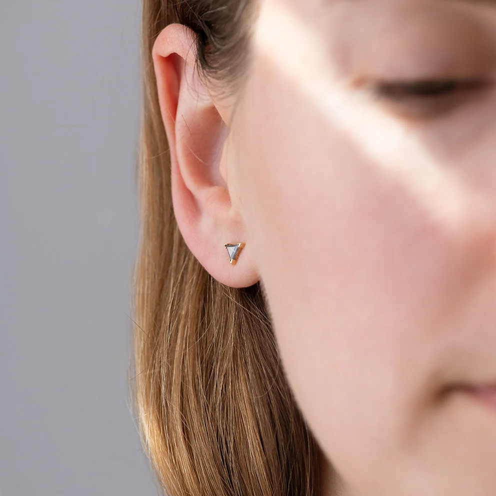 Grey Triangle Diamond Stud Earrings - Image 6