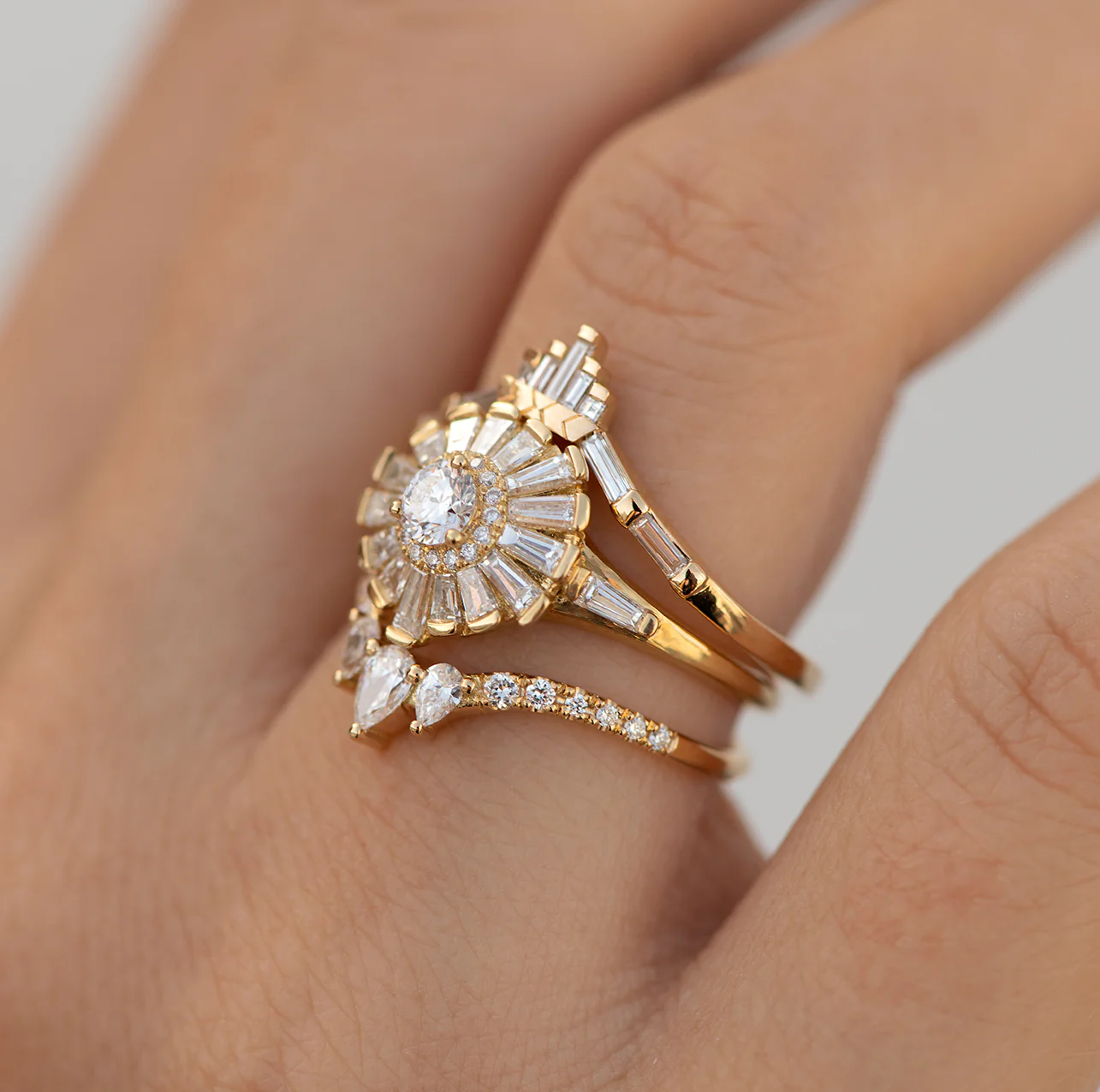 Halo Ring with Baguette Diamond Frills - Asymmetric Halo Engagement Ring - Image 6