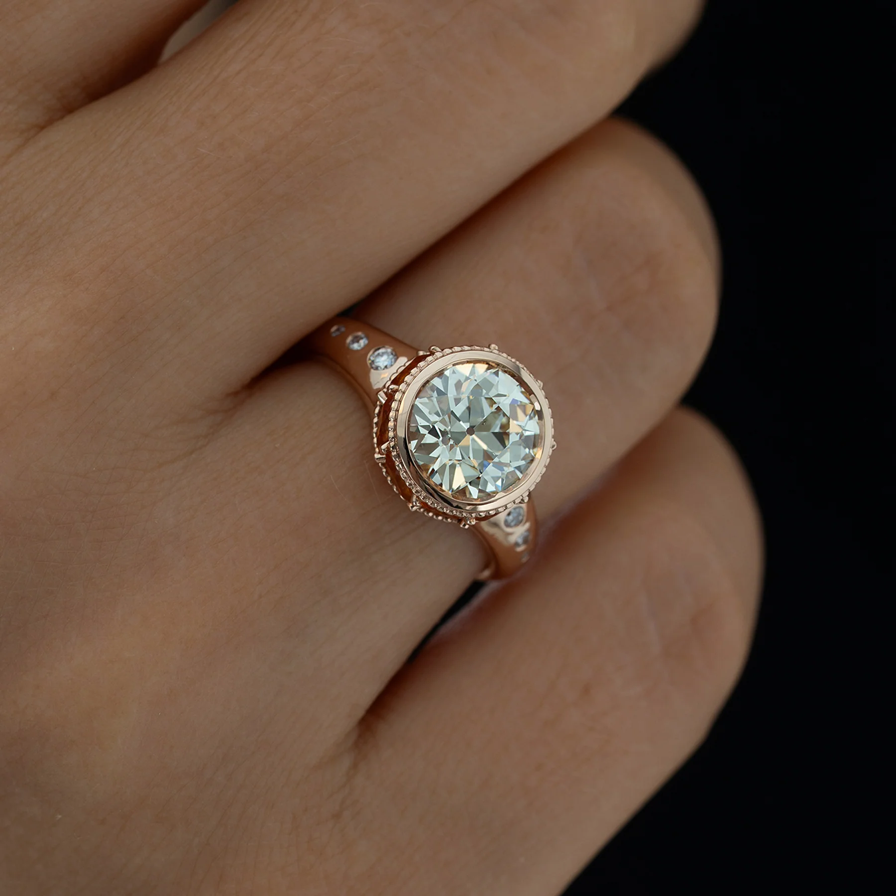 Hathi Old European Cut Diamond & Padparadscha Sapphire Engagement Ring - Image 3
