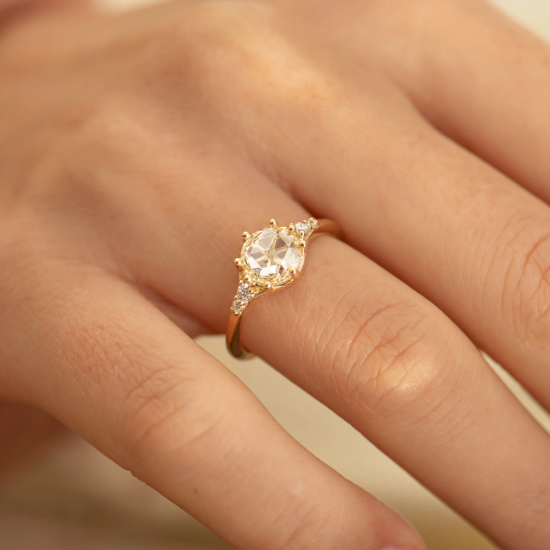 Icy Rose Cut Diamond Ring - Snowflake Engagement Ring - Image 3