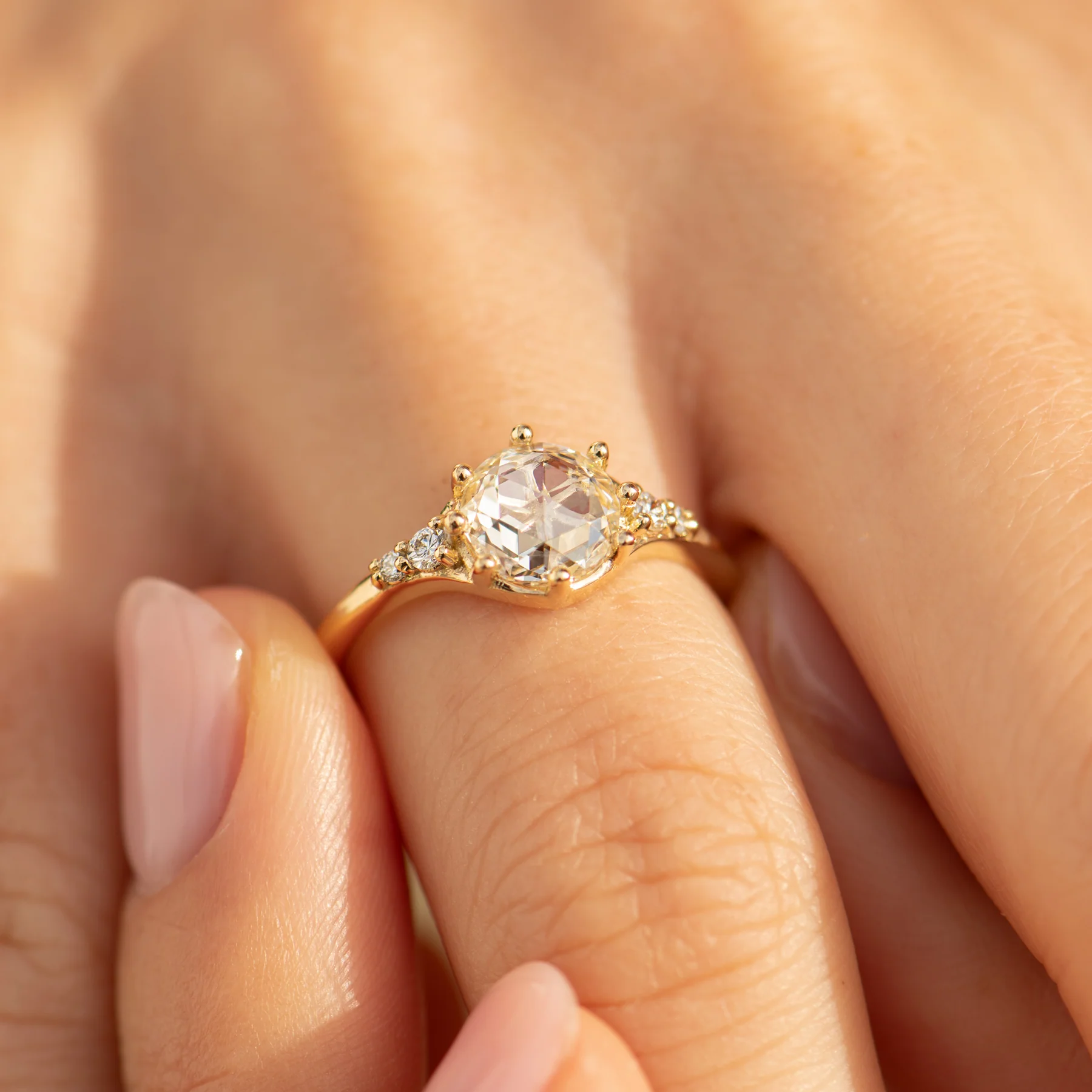 Icy Rose Cut Diamond Ring - Snowflake Engagement Ring - Image 4