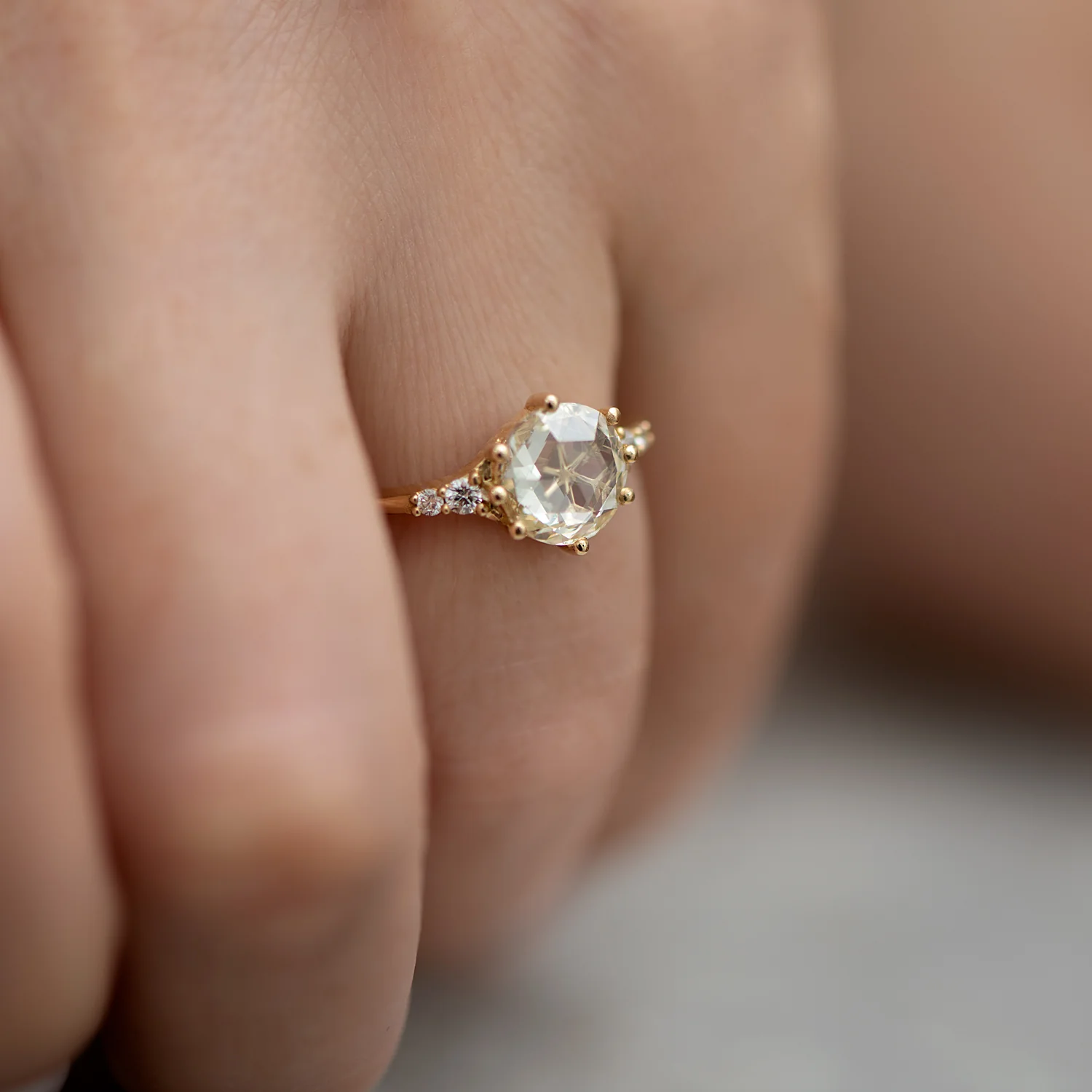 Icy Rose Cut Diamond Ring - Snowflake Engagement Ring - Image 6