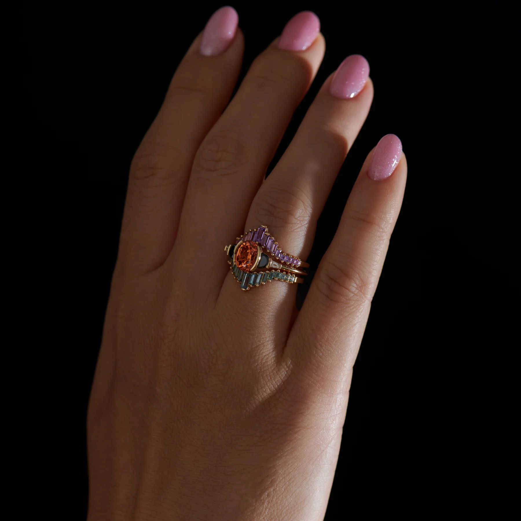 Jupiter Orange Spessartite Garnet & Black Diamond Engagement Ring - Image 4