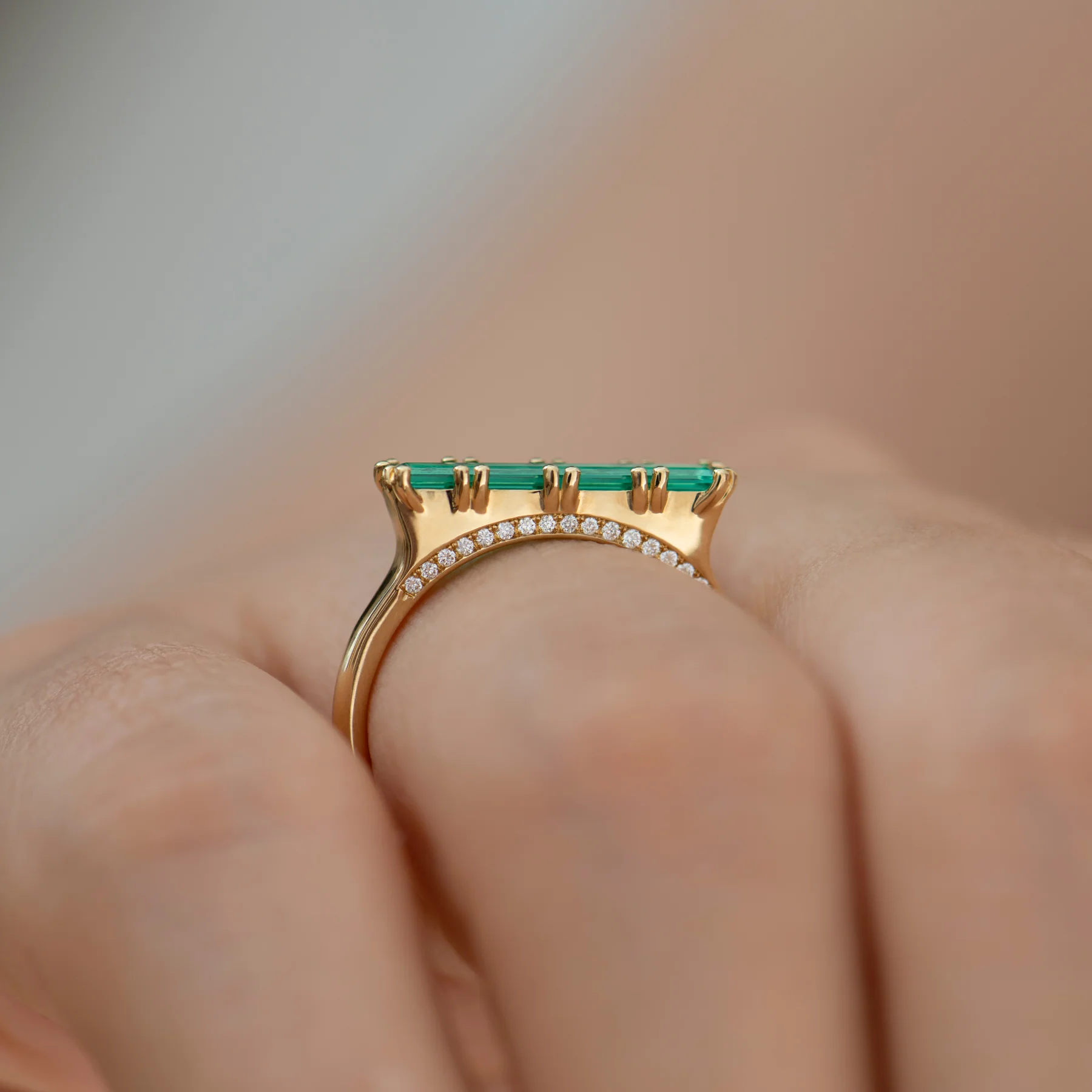 Lab Grown Emerald Long Baguette Statement Ring - Image 5
