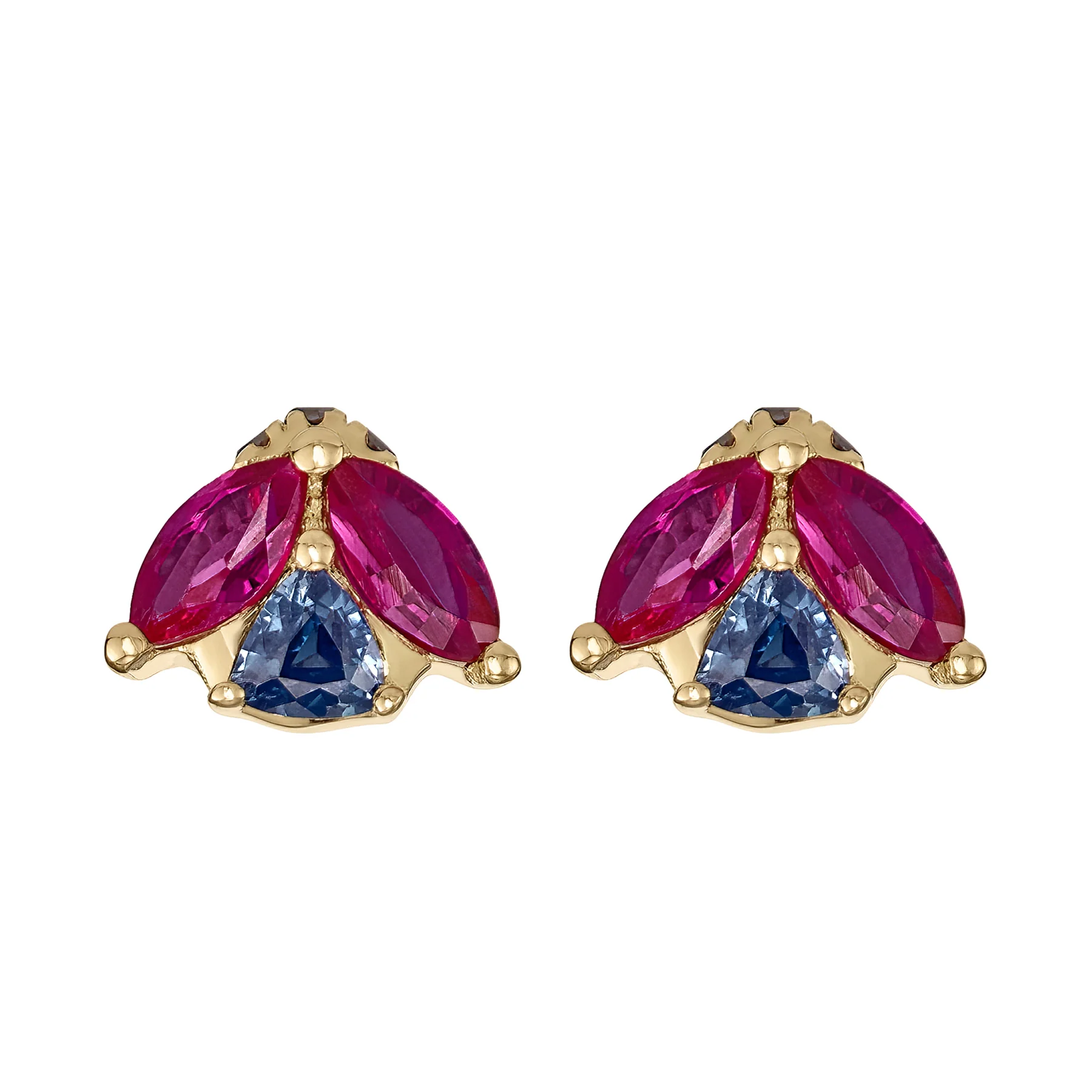 Ladybug Ruby & Teal Sapphire Stud Earrings