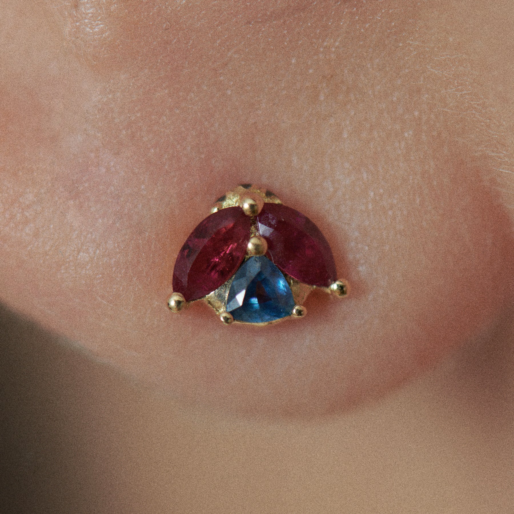 Ladybug Ruby & Teal Sapphire Stud Earrings - Image 2