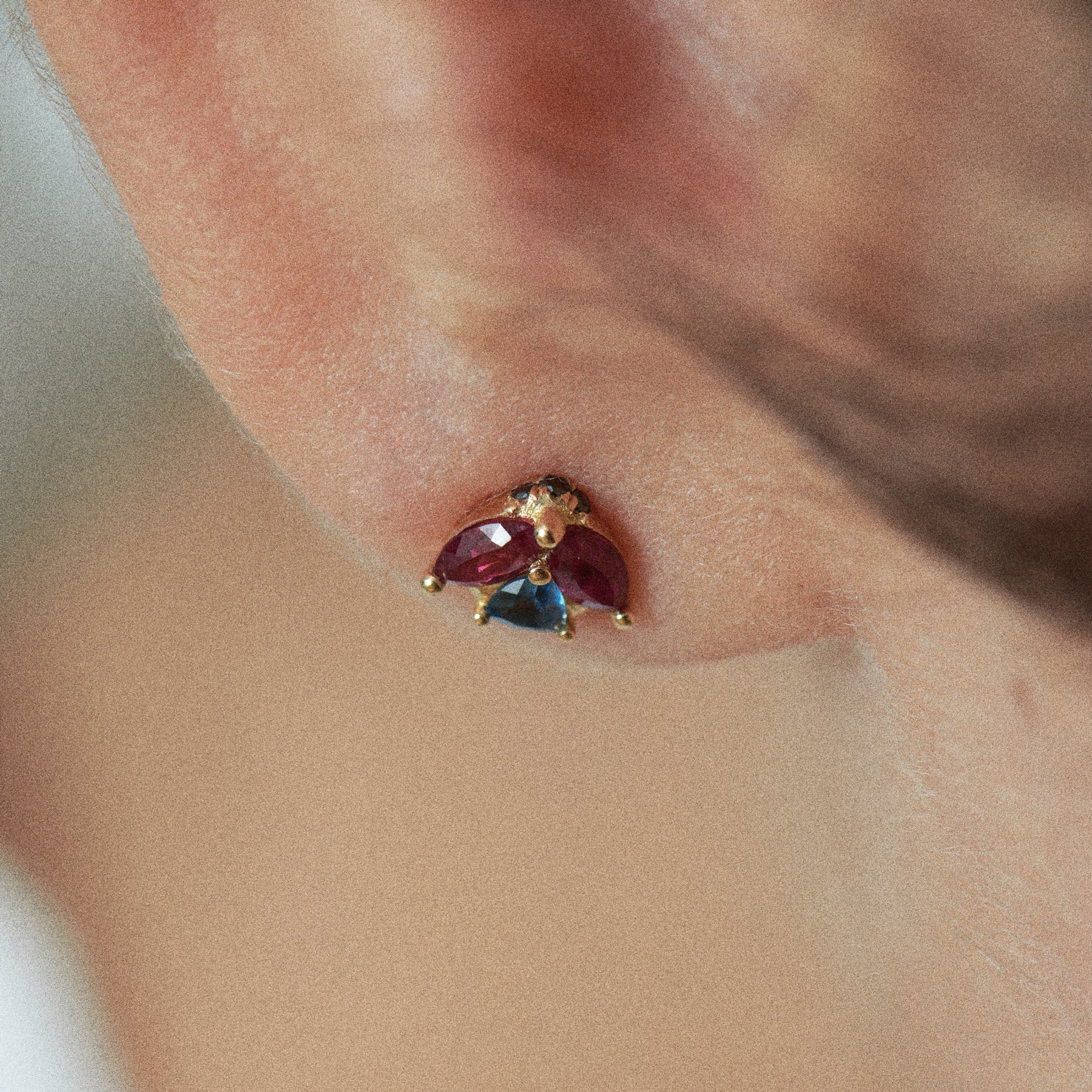 Ladybug Ruby & Teal Sapphire Stud Earrings - Image 4