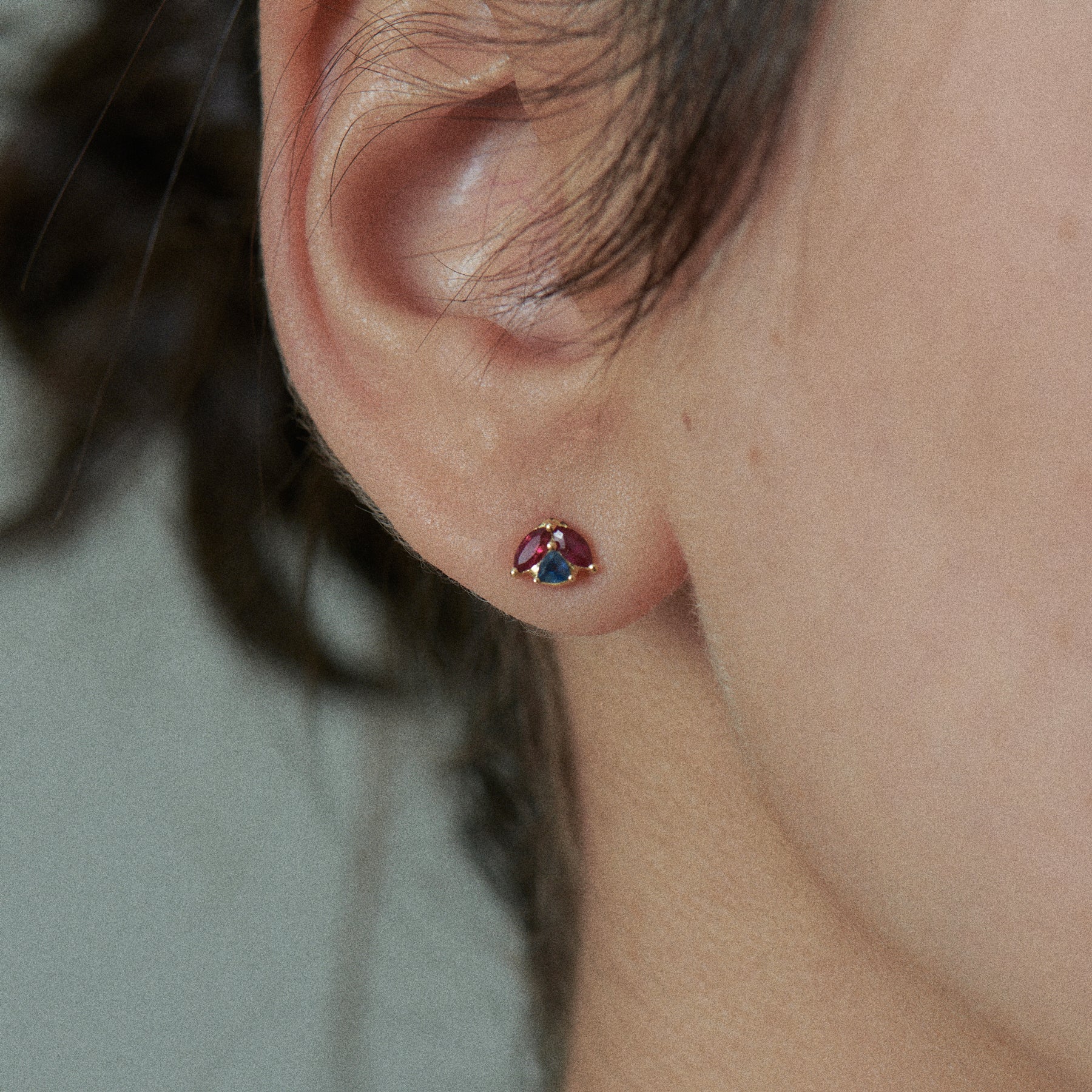 Ladybug Ruby & Teal Sapphire Stud Earrings - Image 5