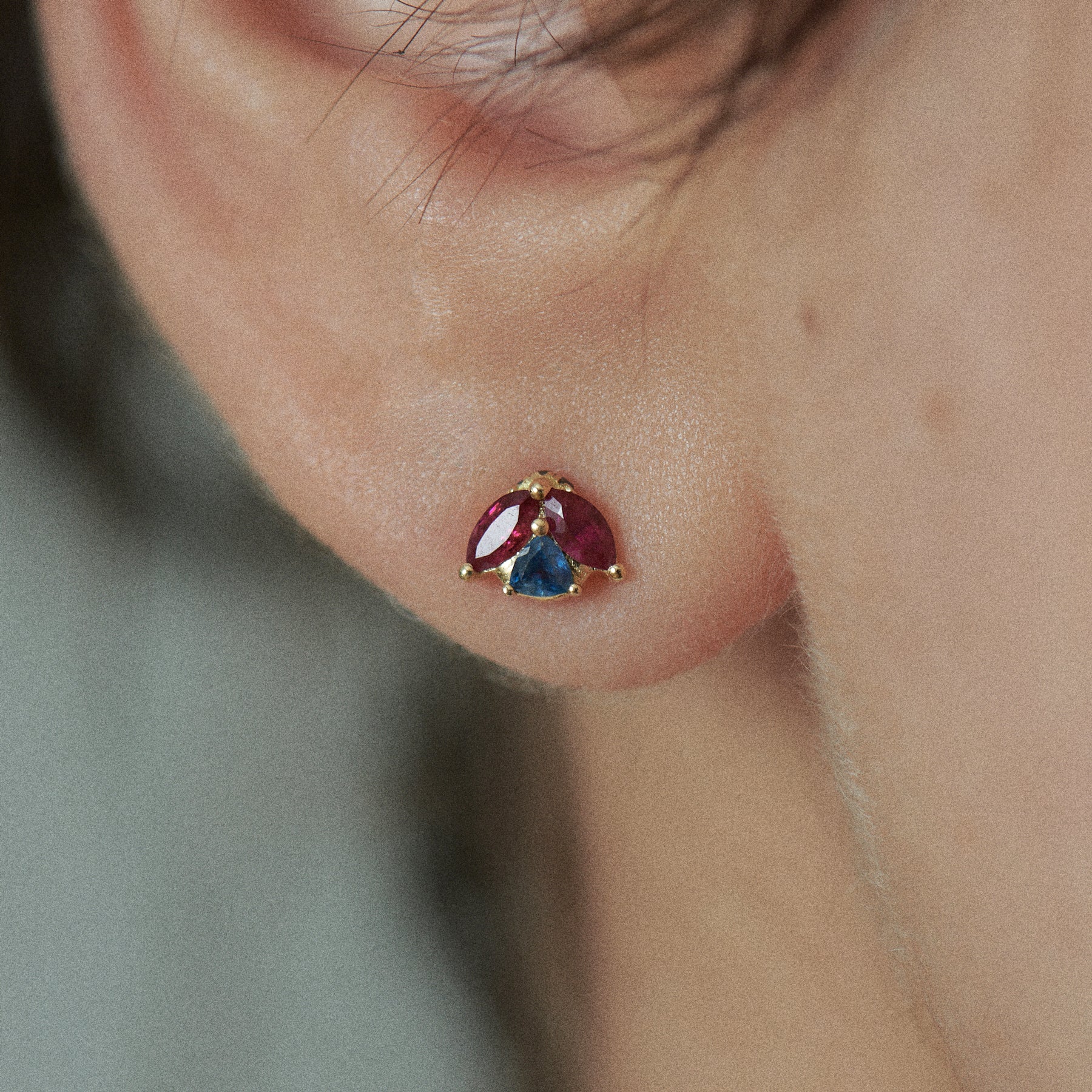 Ladybug Ruby & Teal Sapphire Stud Earrings - Image 6