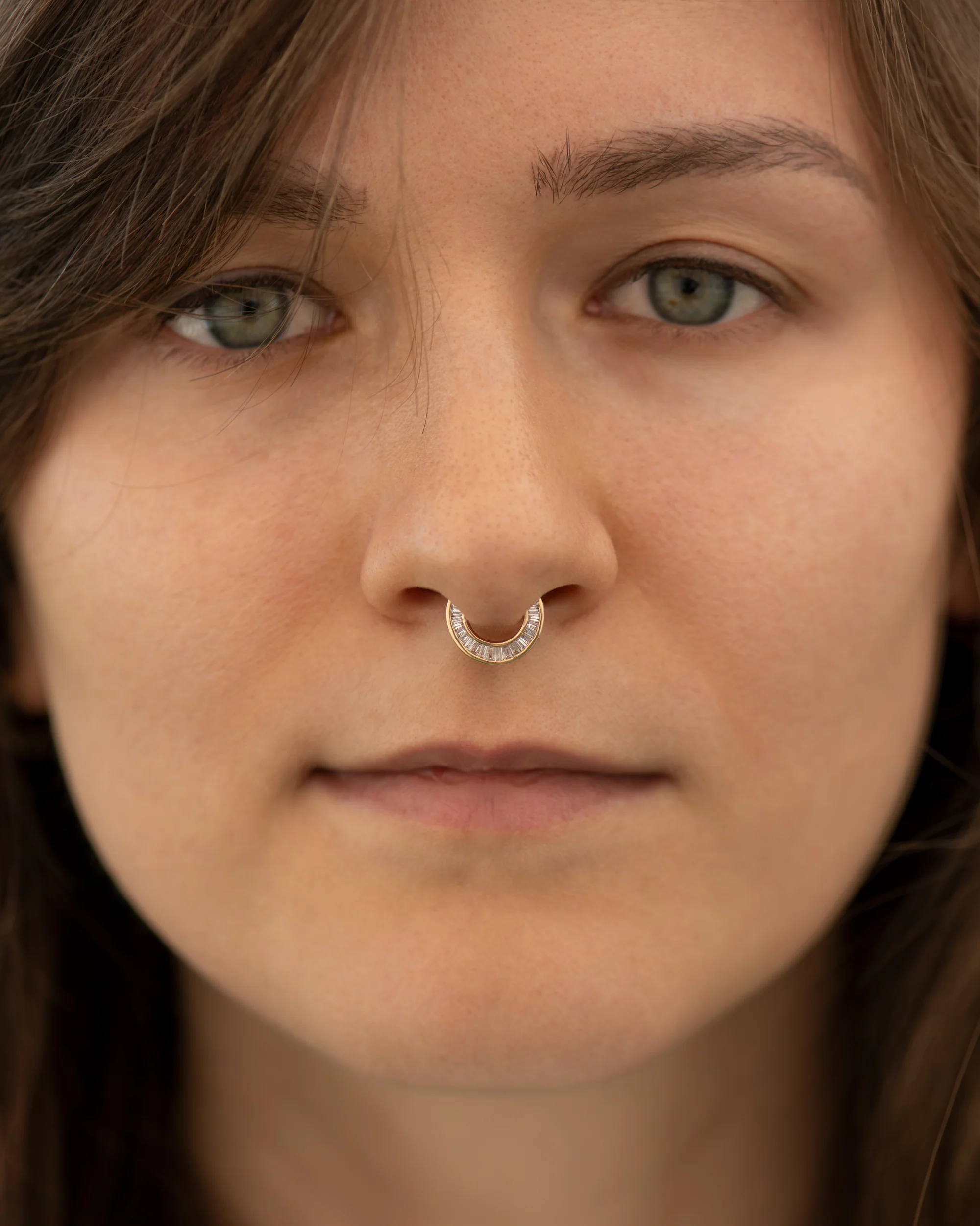 Luna Tapered Baguette Cut Diamond Septum Nose Ring - Image 3