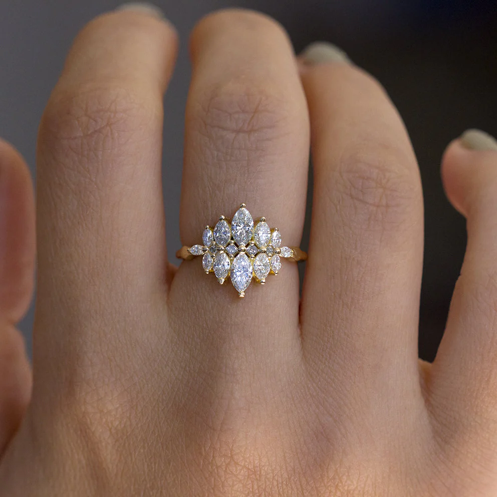 Marquise Diamond Cluster Engagement Ring with Grey Diamonds - Image 3