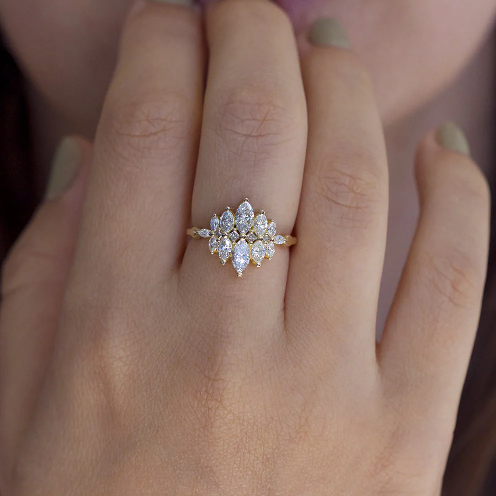 Marquise Diamond Cluster Engagement Ring with Grey Diamonds - Image 5