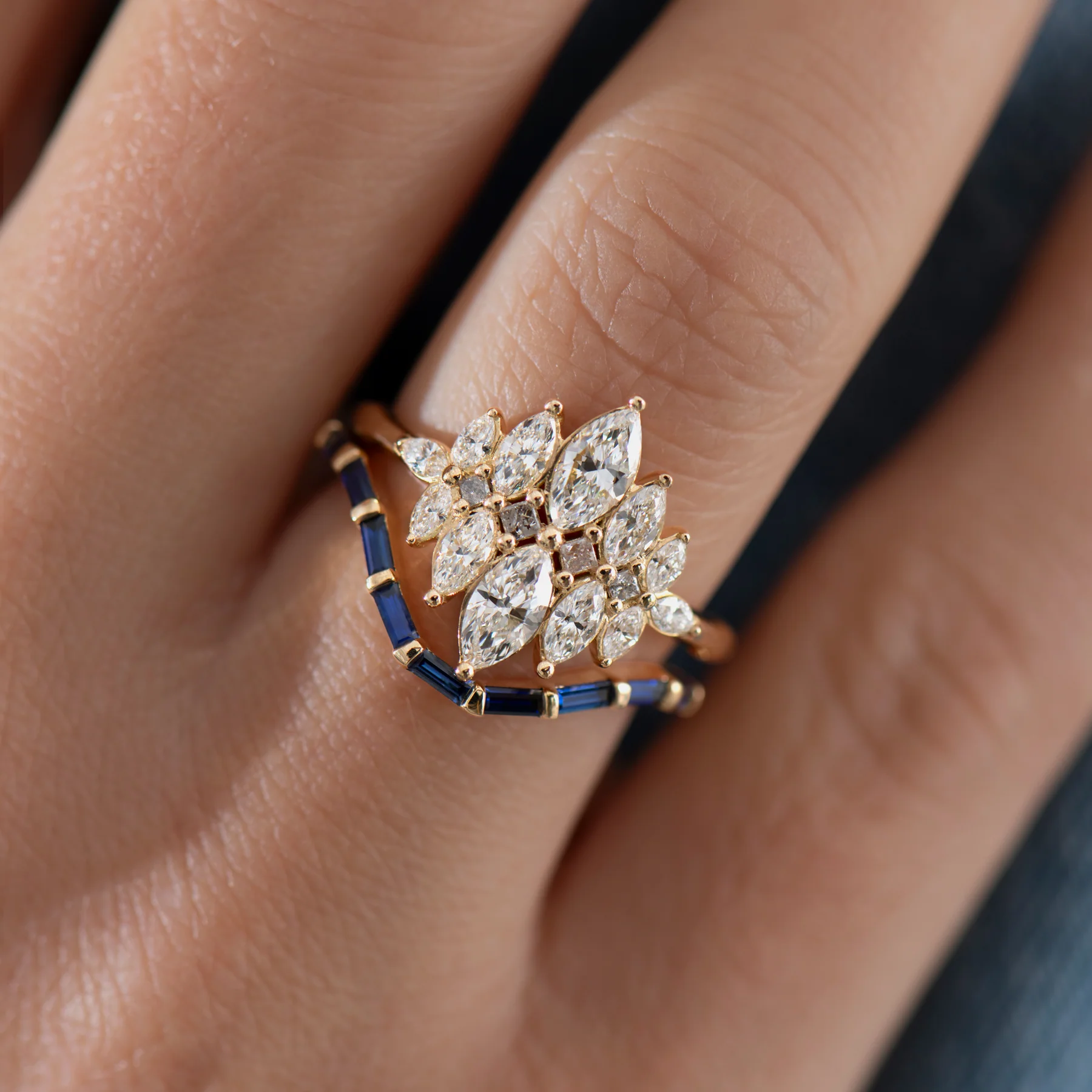 Marquise Diamond Cluster Engagement Ring with Grey Diamonds - Image 6