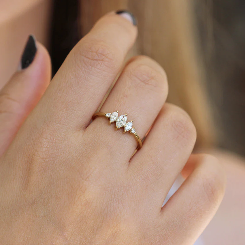 Marquise Diamond Engagement Ring - Art Deco Ring - Image 8