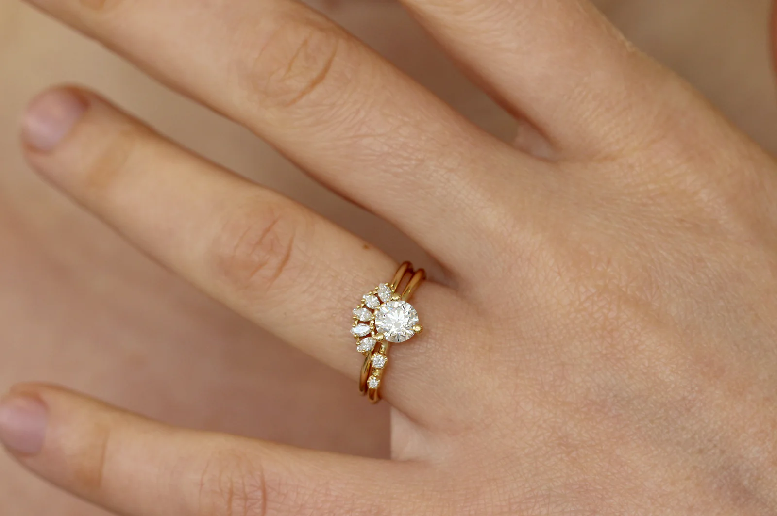Marquise Diamond Wedding Ring - Cluster Nesting Ring - Image 3