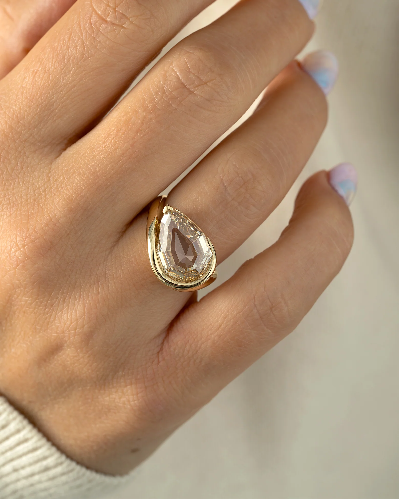 Miel Fancy Color Pear Diamond Solitaire Ring - Image 6