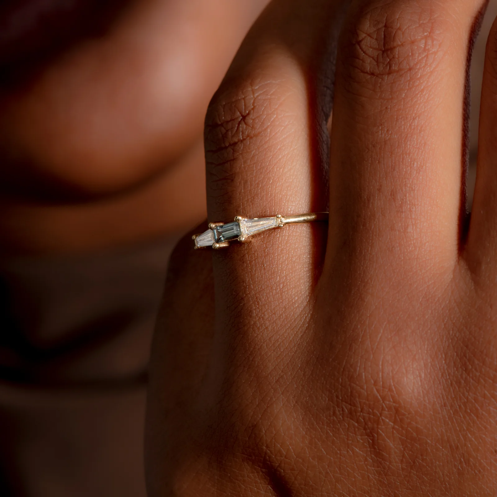 Minimalist Diamond and Teal Sapphire Ring - Sapphire Wedding Ring - Image 6
