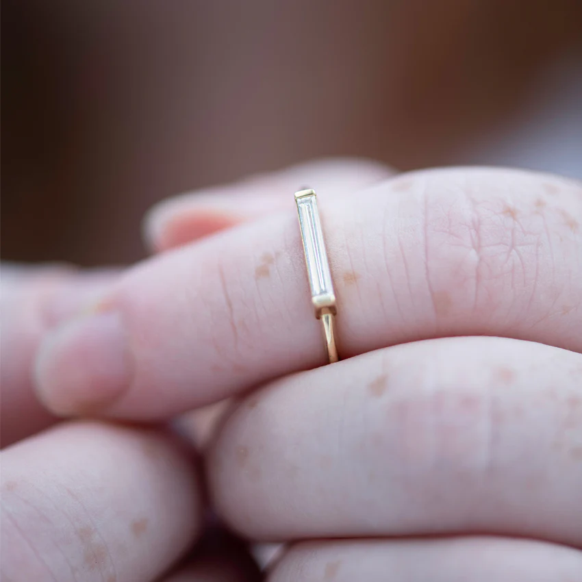 Minimalist Diamond Ring - Long Baguette Solitaire Ring - OOAK - Image 3