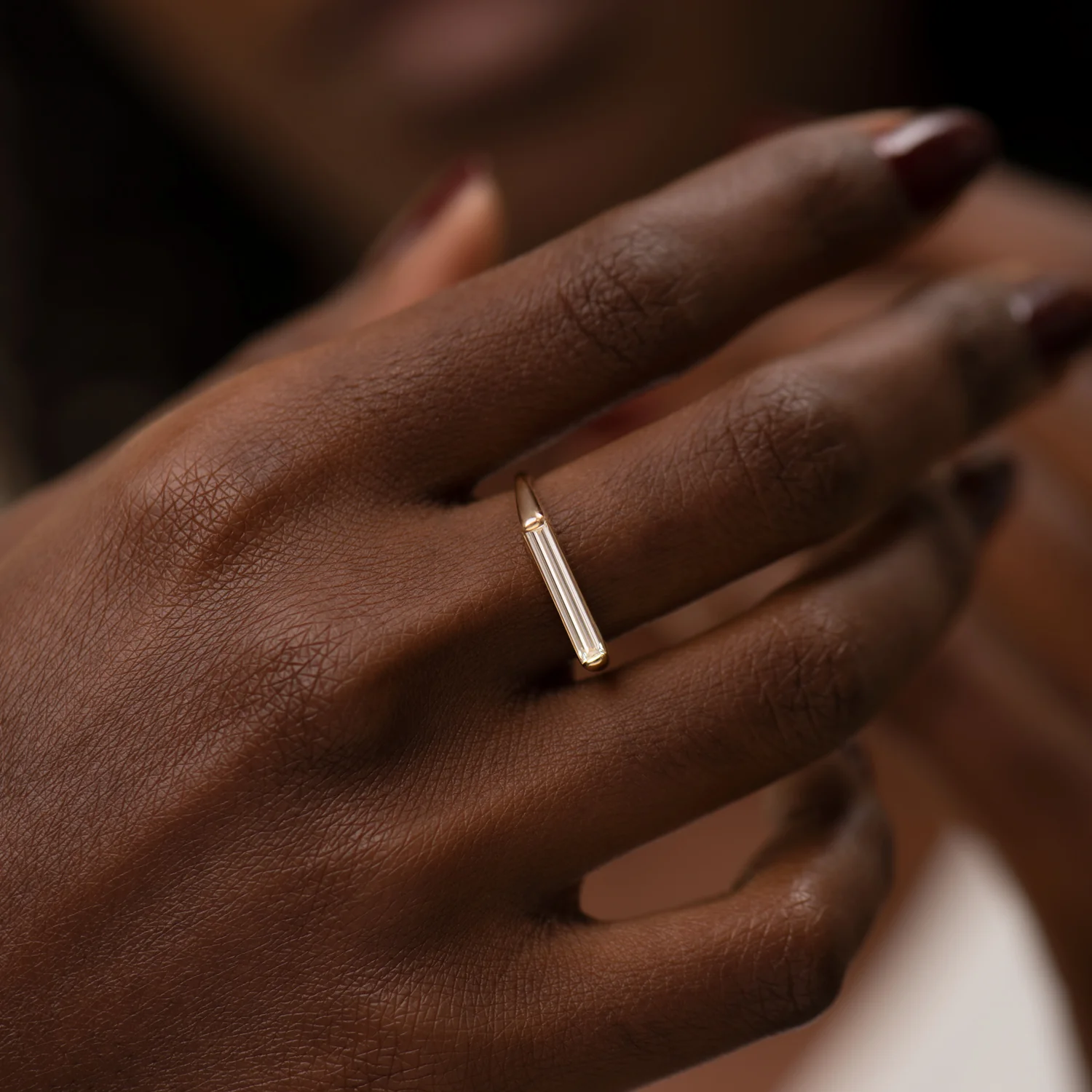 Minimalist Engagement Ring with OOAK Long Baguette Diamond - Image 3