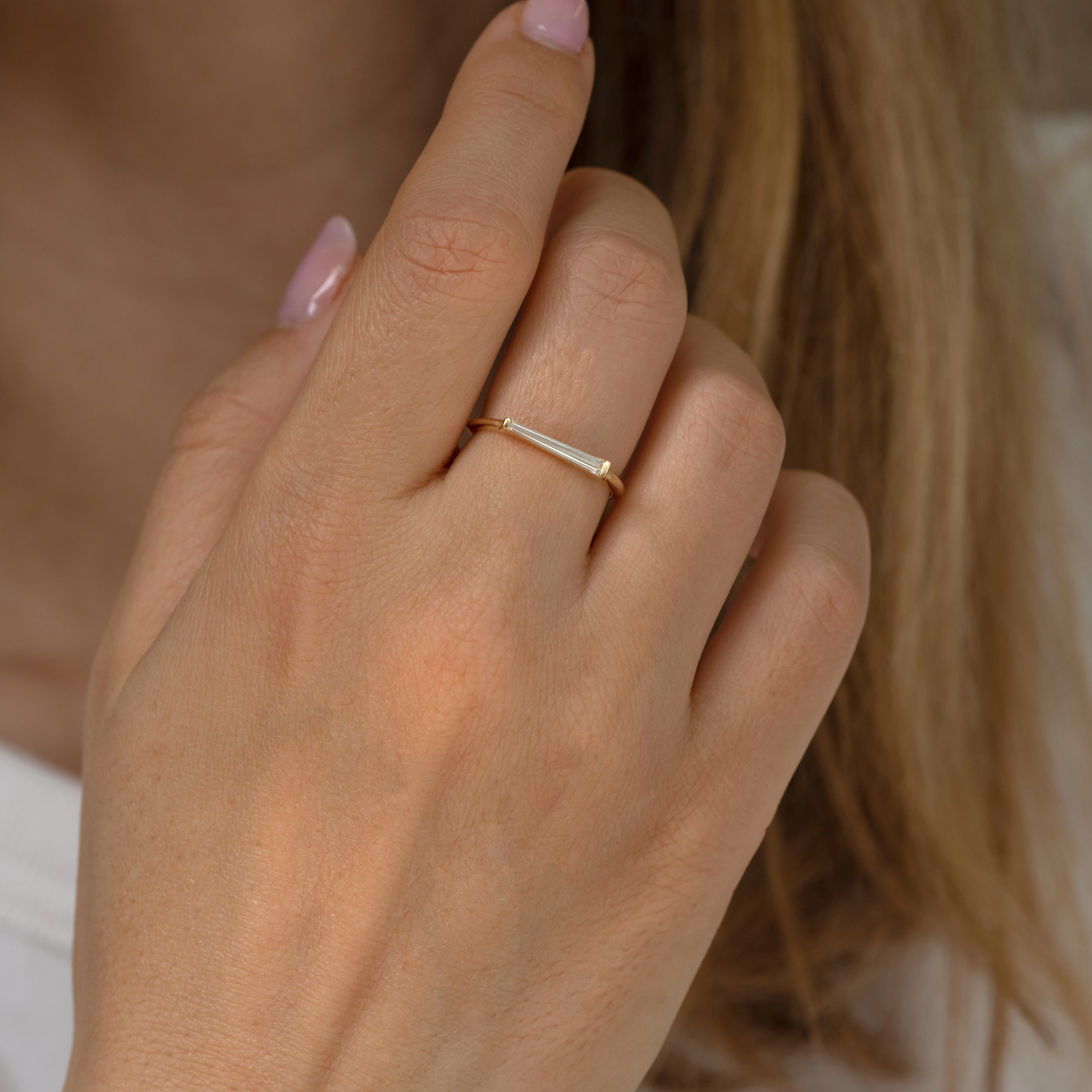 Minimalist Needle Baguette Ring - OOAK - Image 3