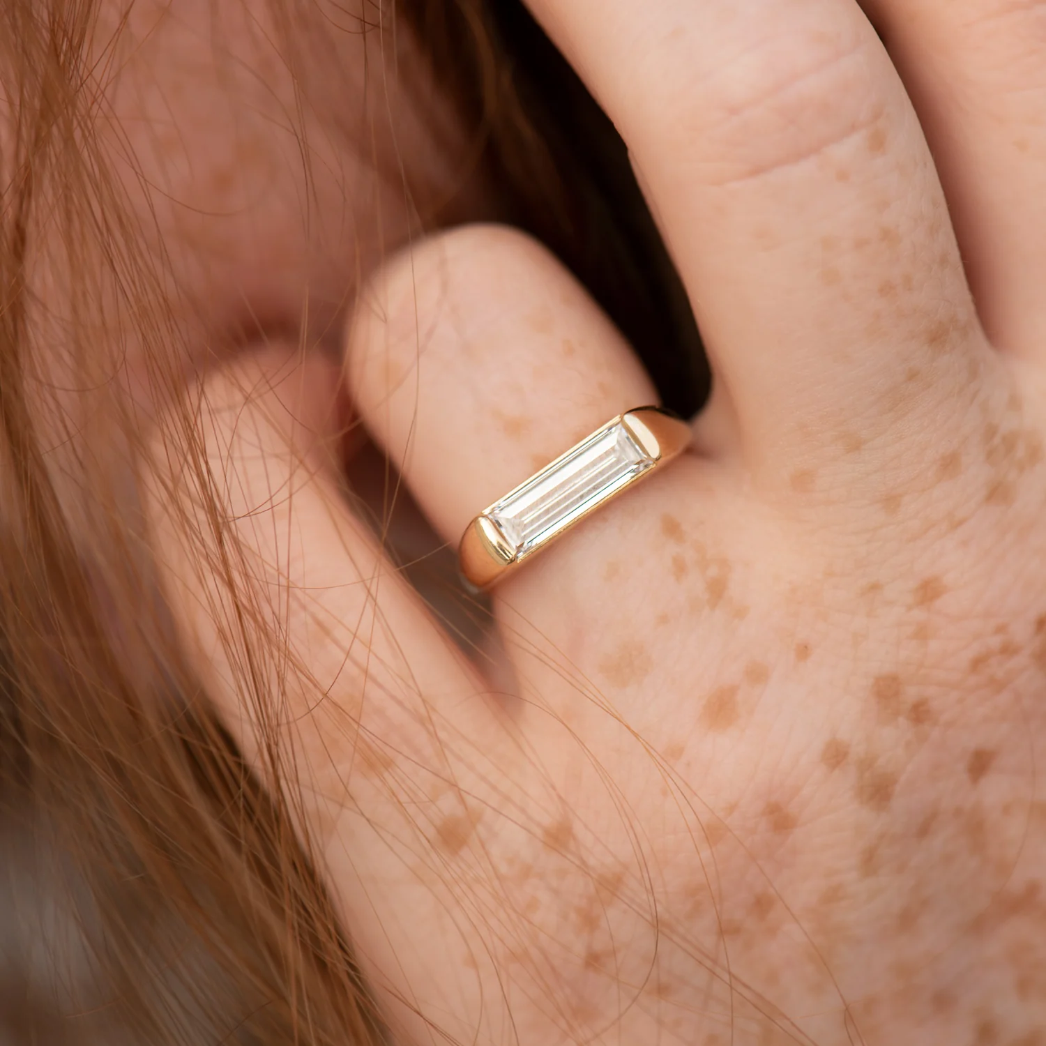 Minimalist Solitaire Engagement Ring with a Baguette Cut Diamond - OOAK - Image 2