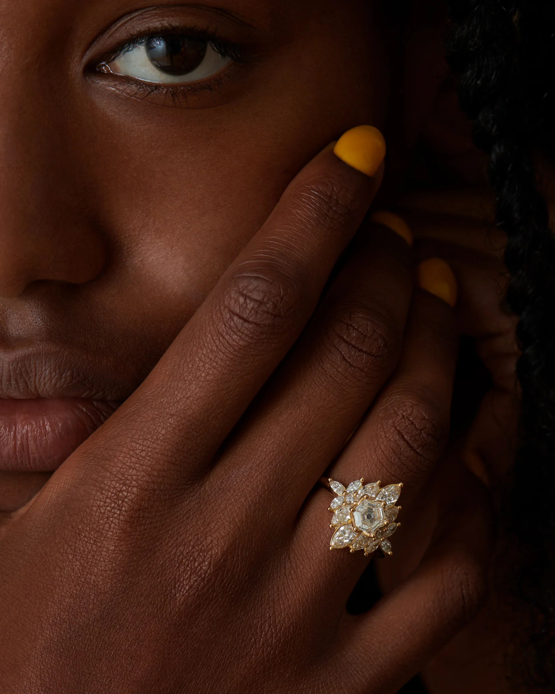 Mirrored Marquise Cluster Engagement Ring with a 1ct Hexagon Diamond Centerpiece - Image 6