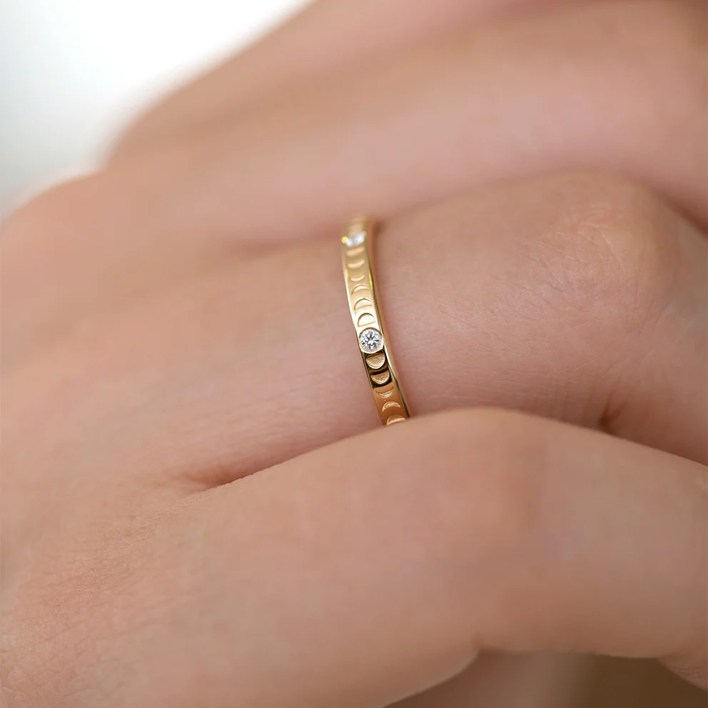 Moon Phase Ring with Full Moon Diamonds - Thin - Image 4