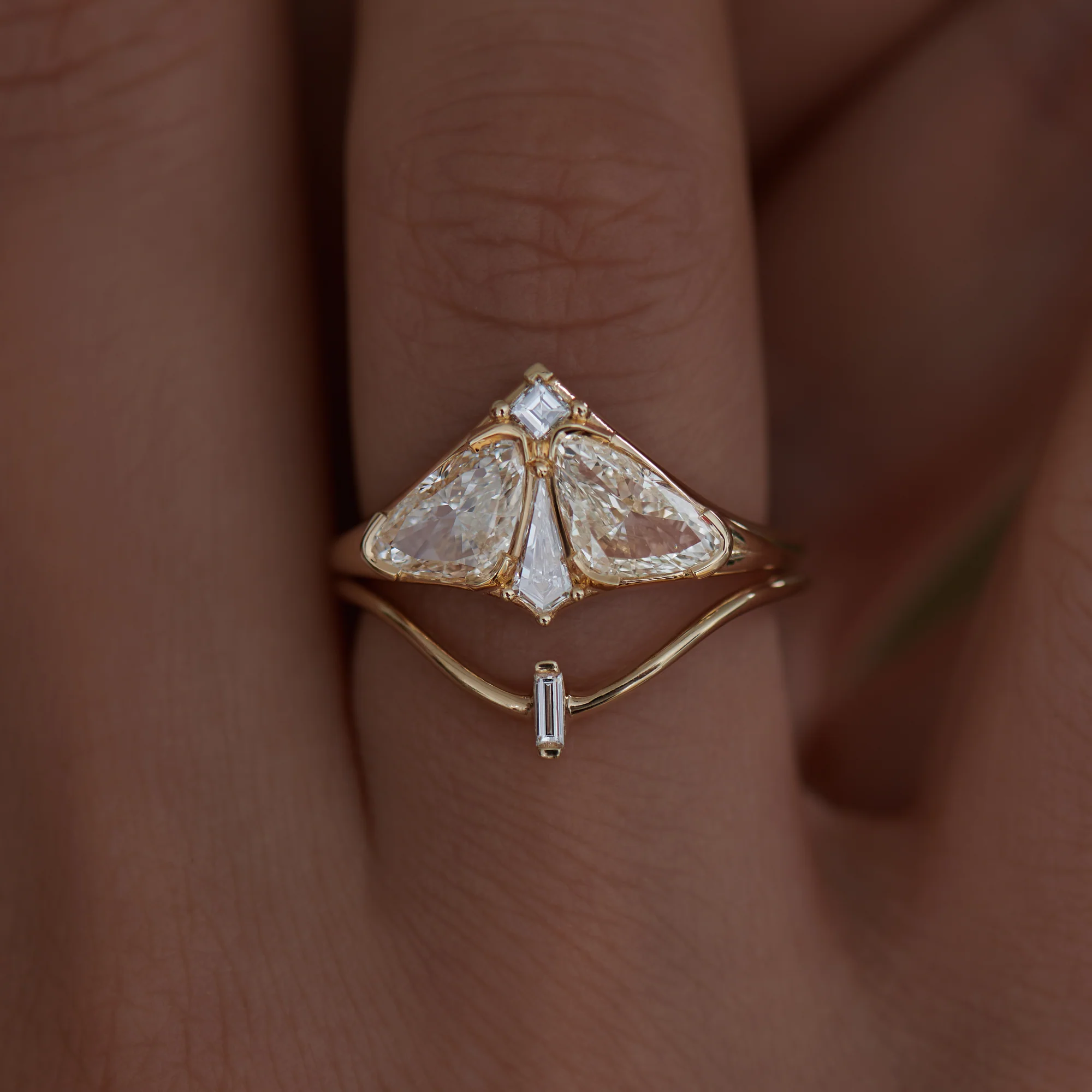 Moth Diamond Engagement Ring with Modified Trillion and Kite - Image 10