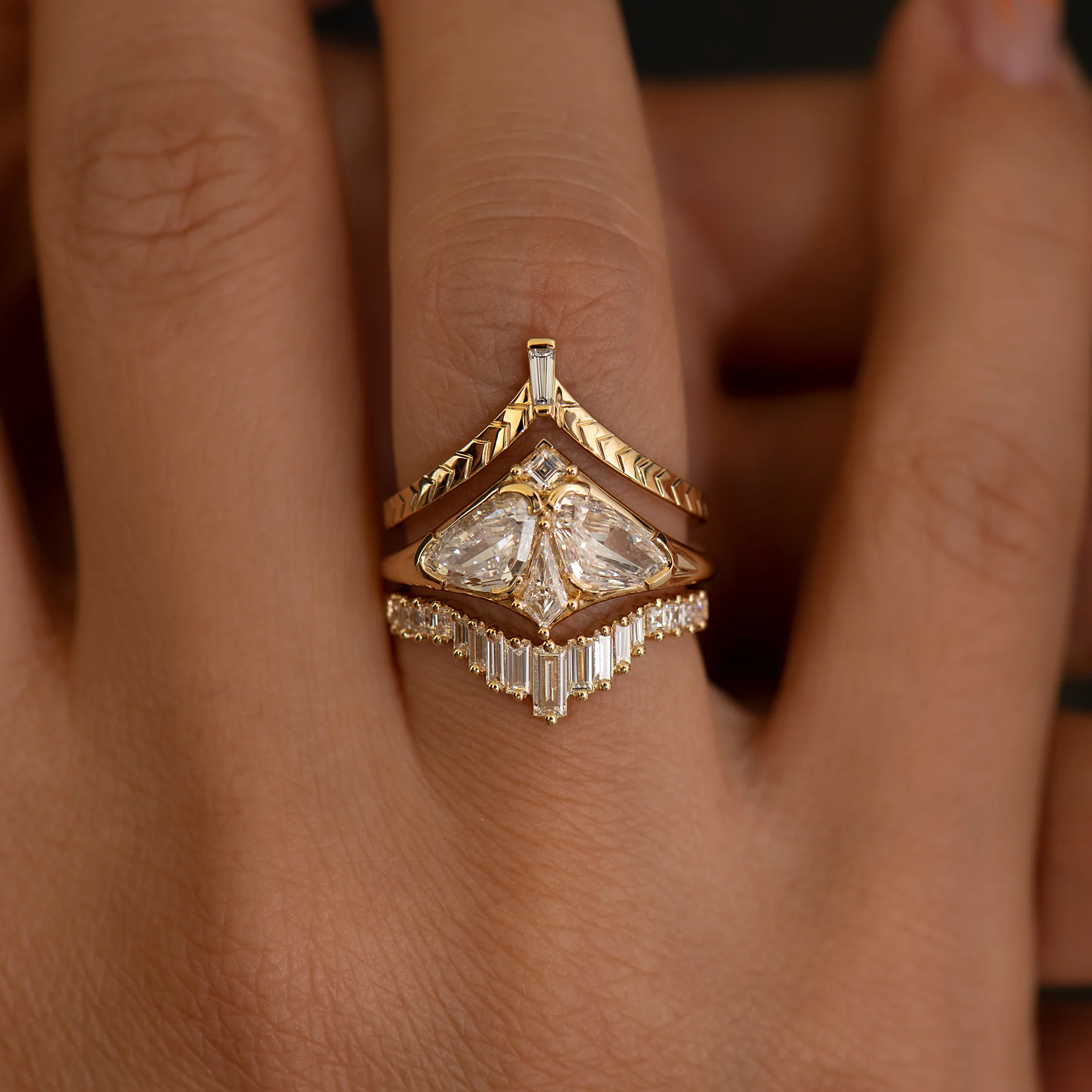 Moth Diamond Engagement Ring with Modified Trillion and Kite - Image 6