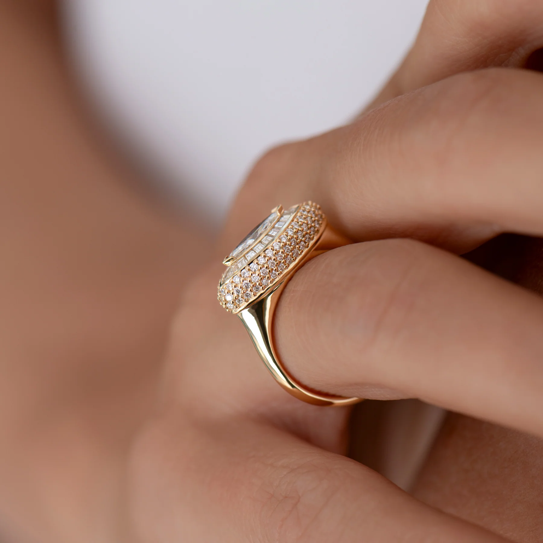 Navette Marquise Diamond Halo Ring with Pave Detailing - Image 7
