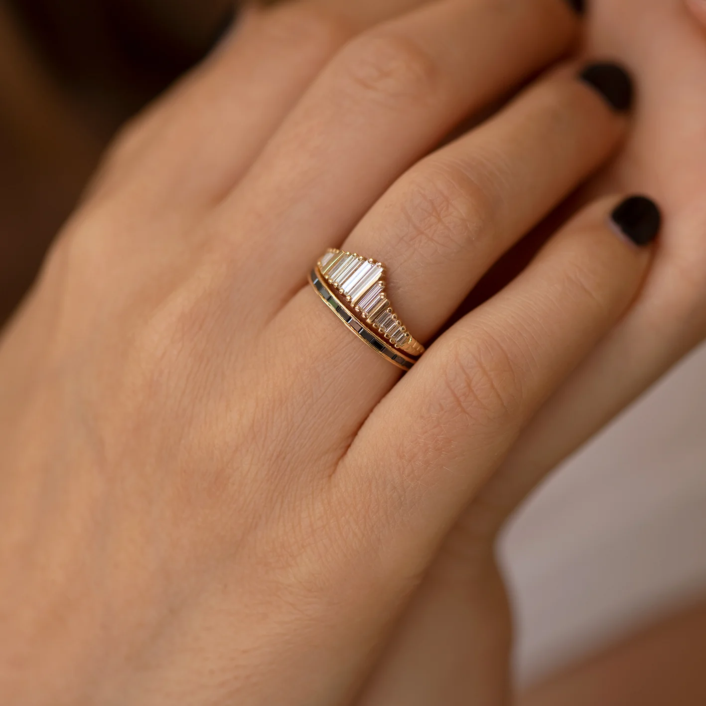 Needle Baguette Tiara Ring with Gold Bars - Image 11