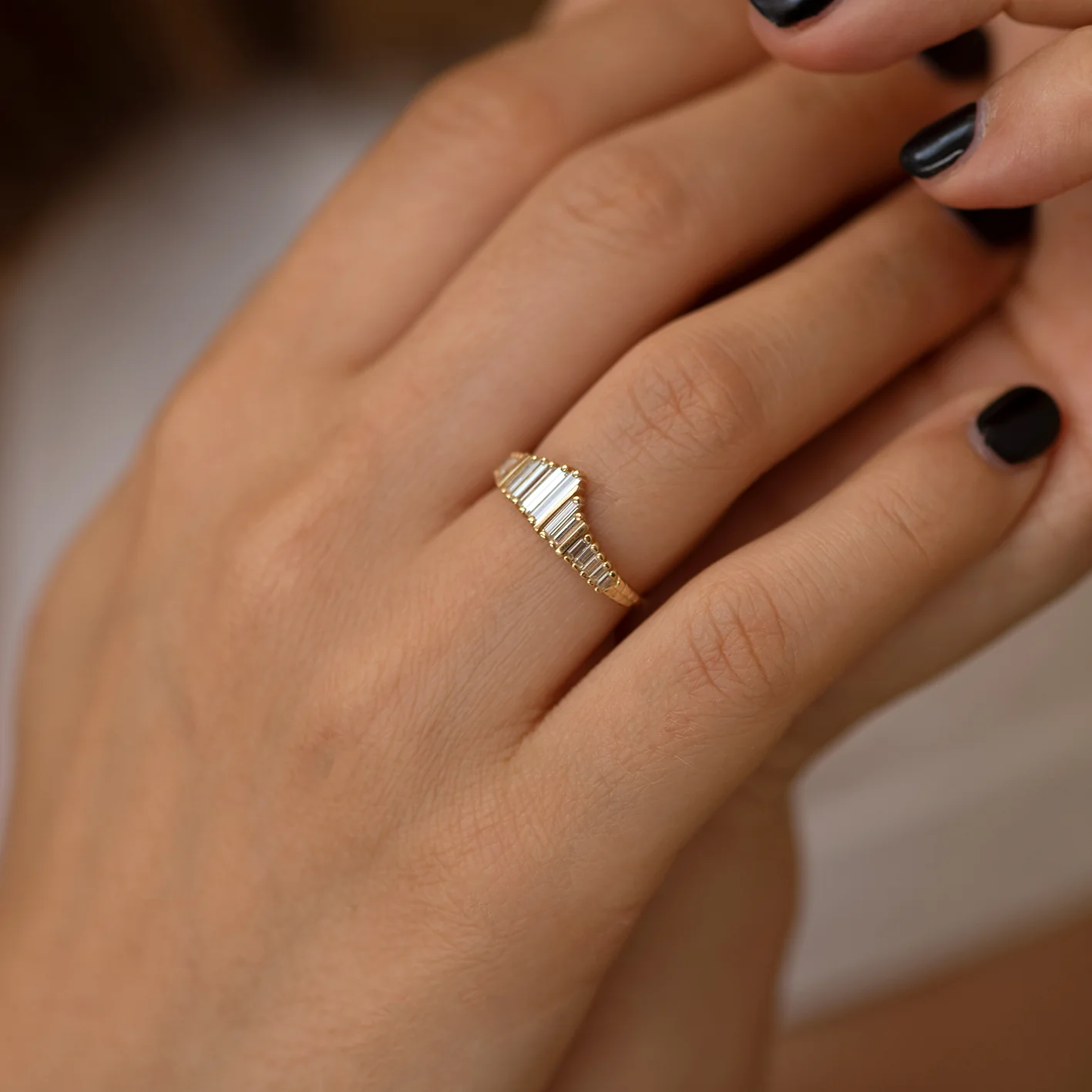 Needle Baguette Tiara Ring with Gold Bars - Image 5