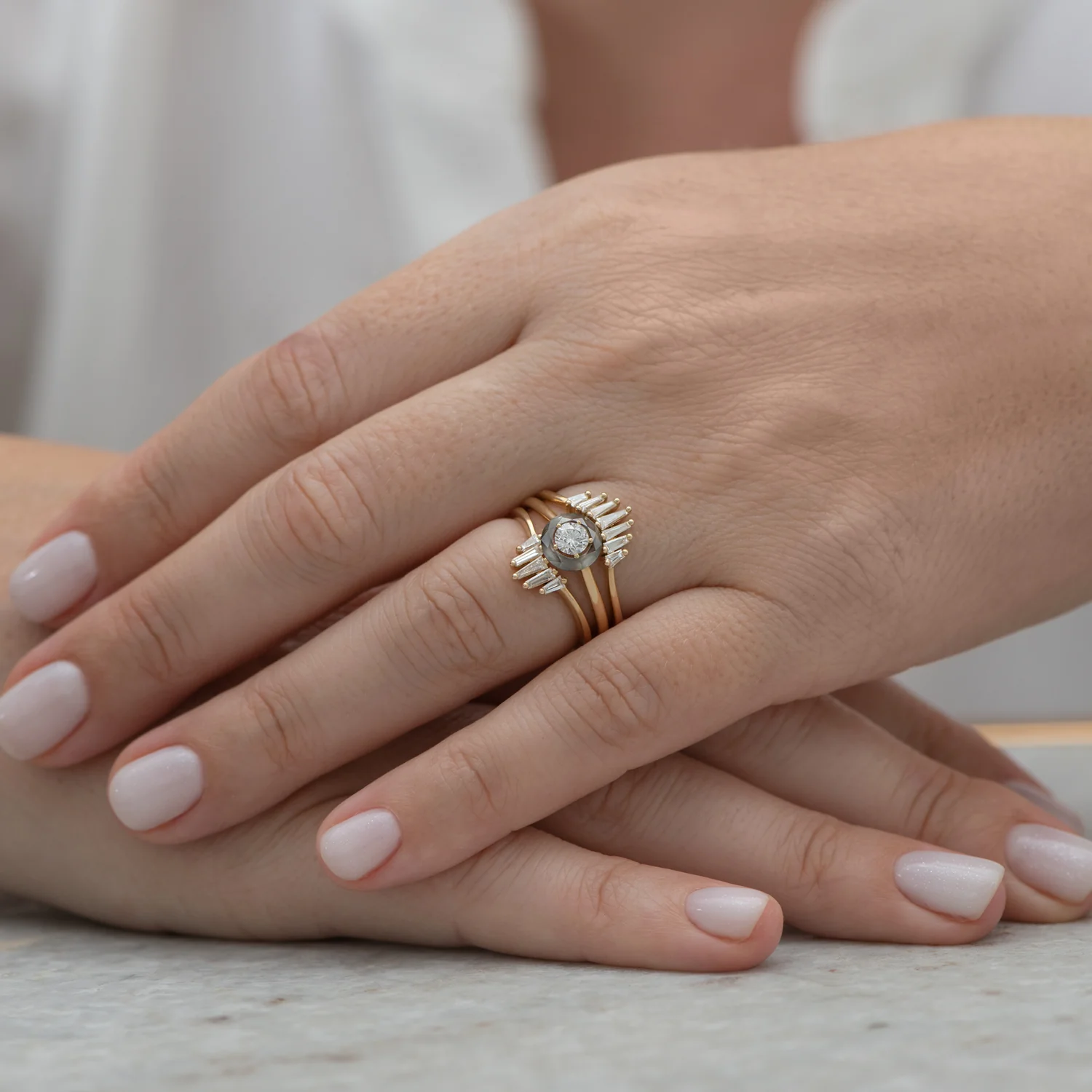Nesting Wedding Ring with Baguette Diamonds - S - Image 3