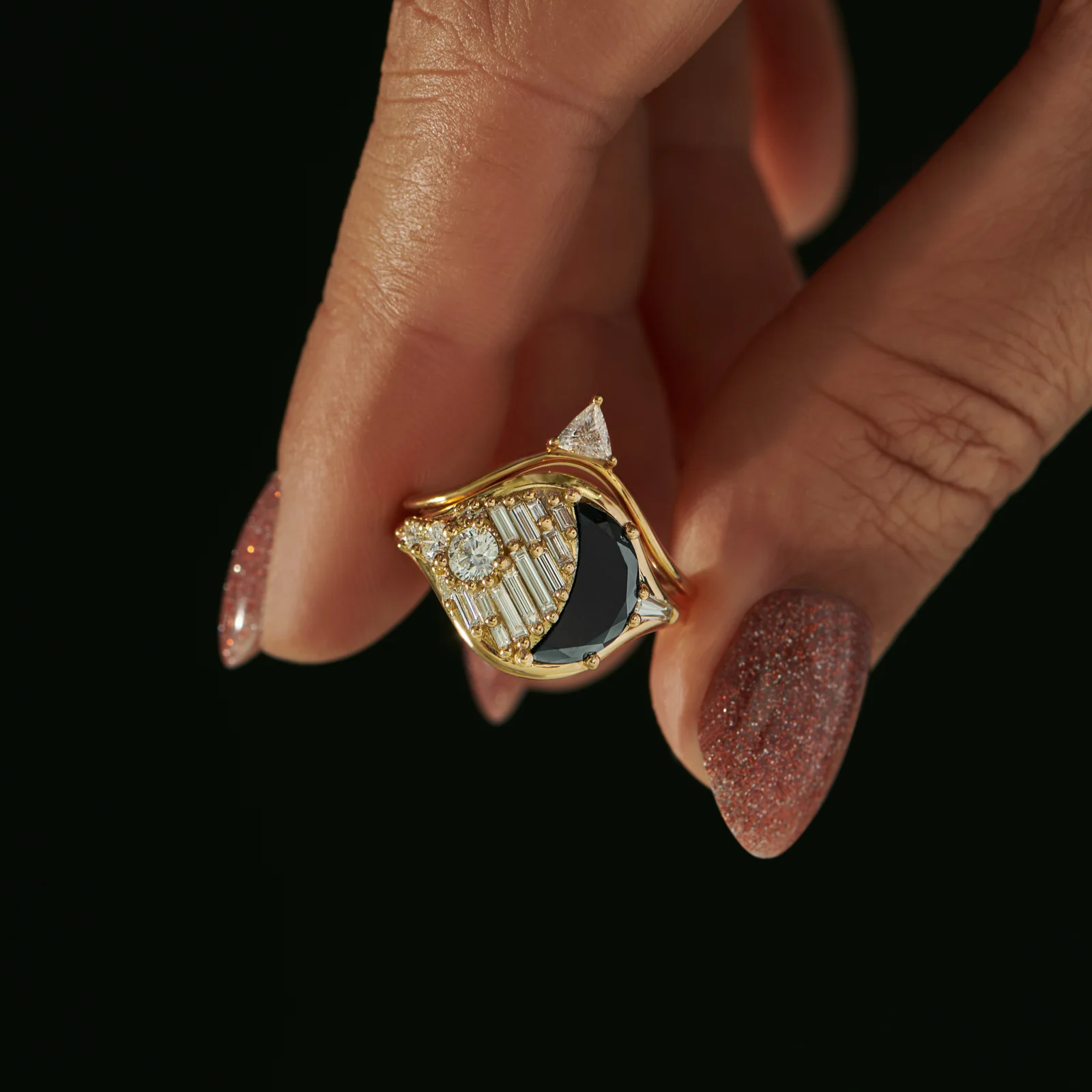 New Moon Black Diamond Engagement Ring - Image 7