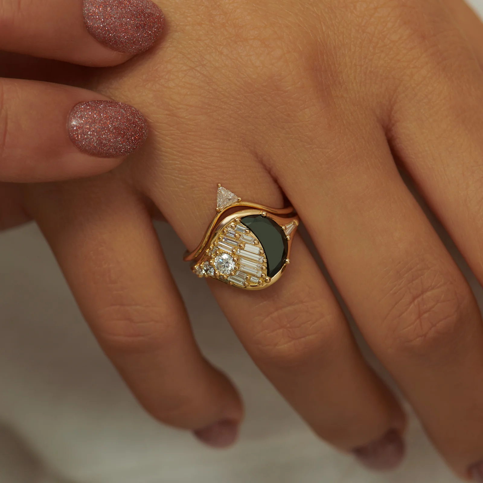 New Moon Black Diamond Engagement Ring - Image 8